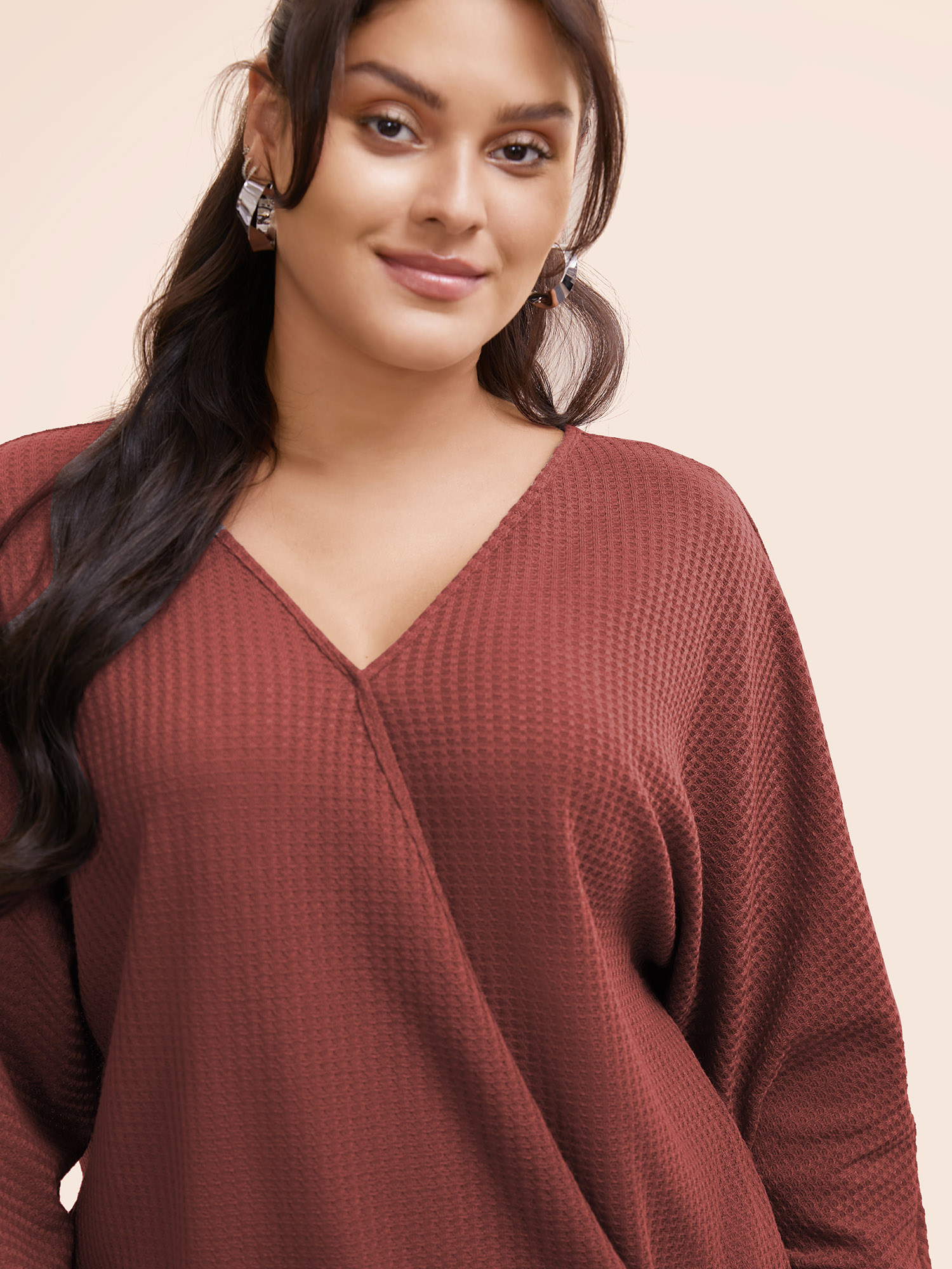 Plus Size Women Everyday Plain Plain Regular Sleeve Long Sleeve V-neck Casual T-shirts BloomChic 