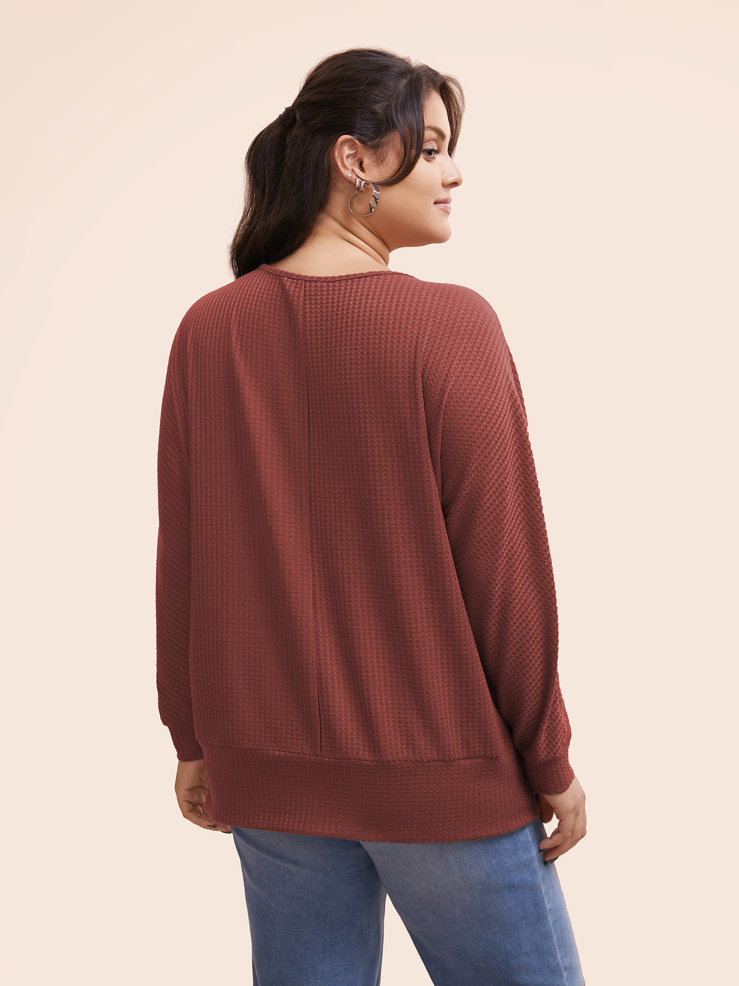 Plus Size Women Everyday Plain Plain Regular Sleeve Long Sleeve V-neck Casual T-shirts BloomChic 