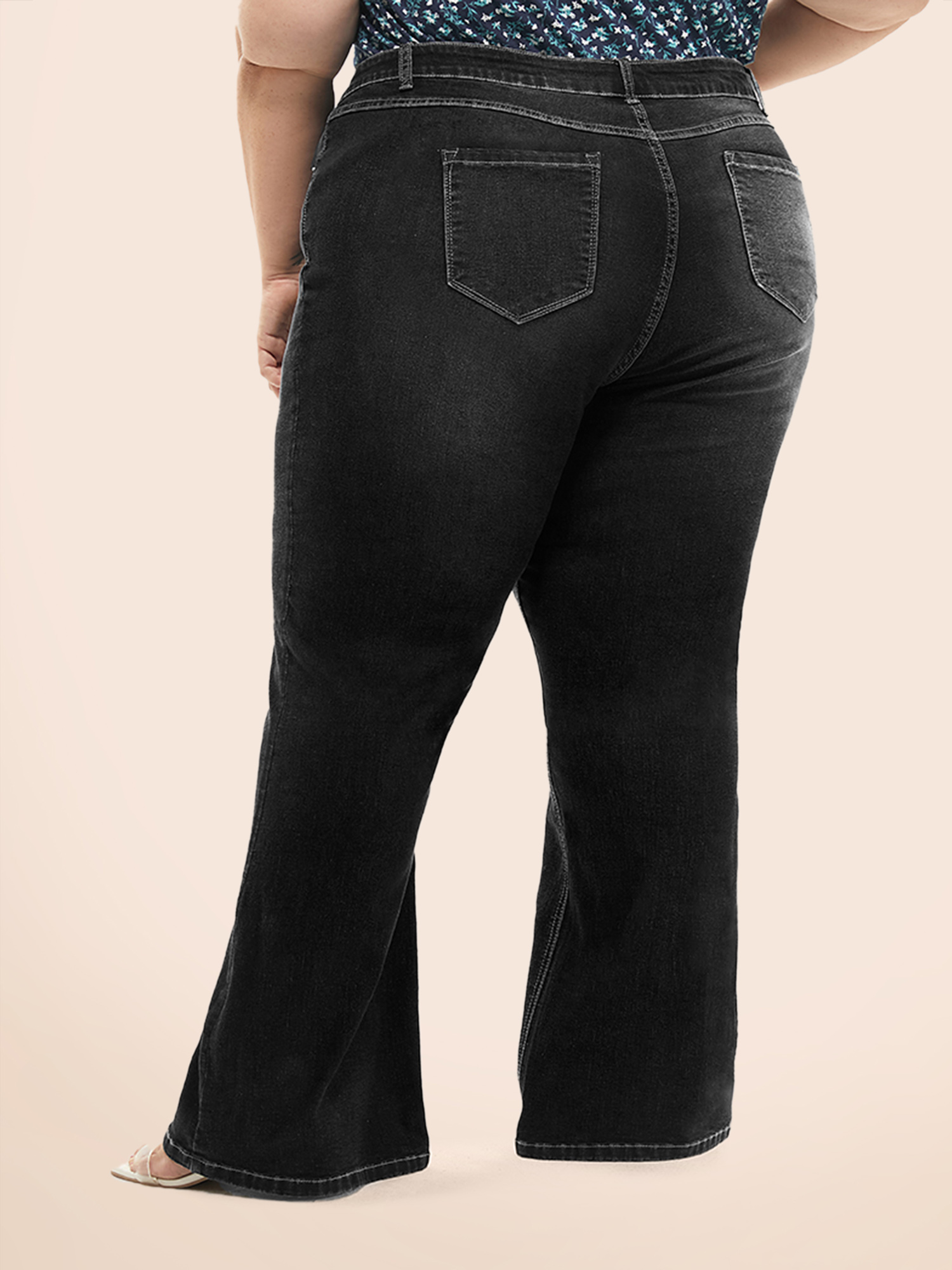 

Plus Size Bootcut Very Stretchy Mid Rise Medium Wash Sculpt Waist Jeans Women Black Elegant Plain Non High stretch Slanted pocket Jeans BloomChic