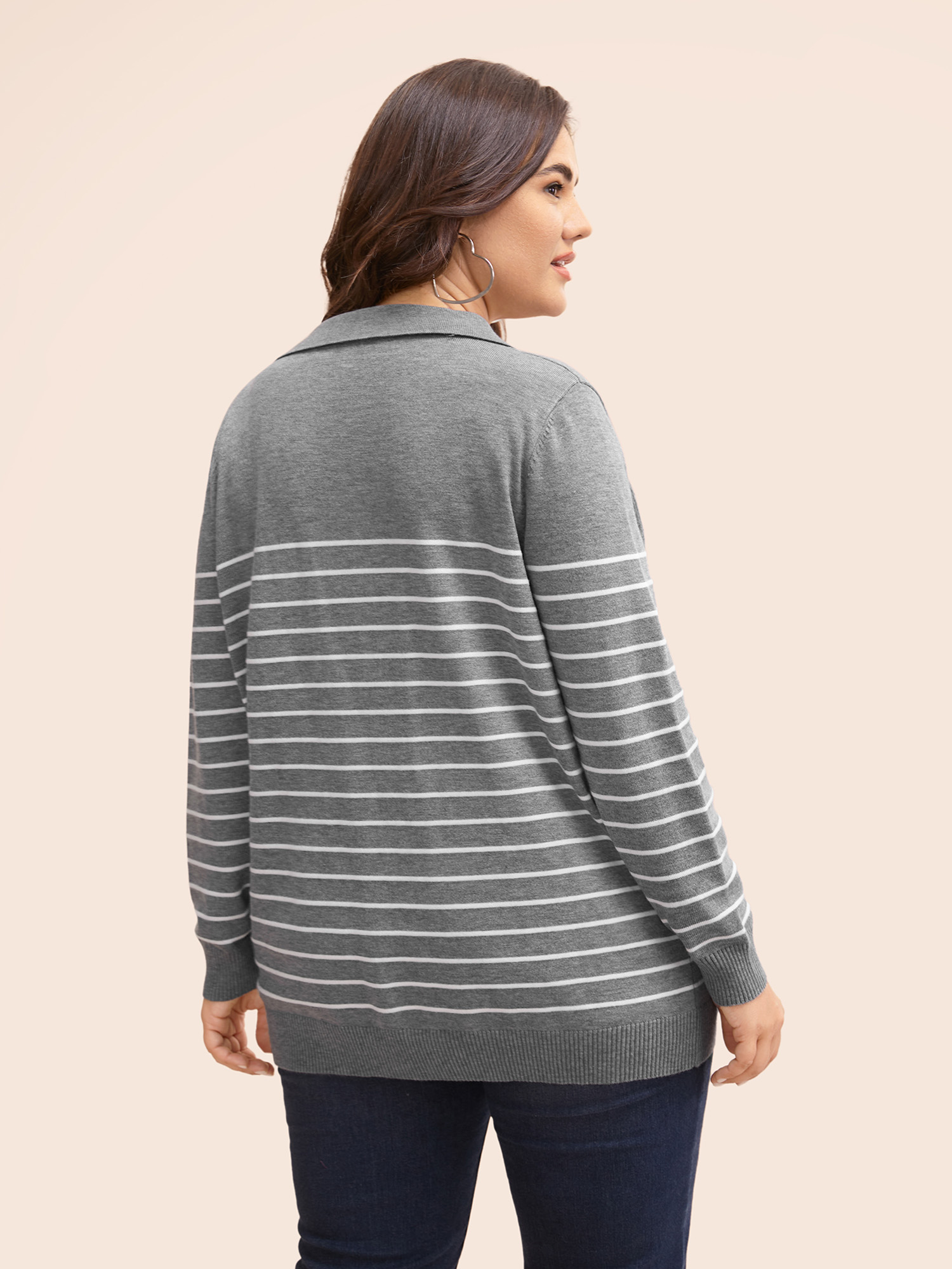 

Plus Size Supersoft Essentials Striped Knit Pullover Mediumgray Women Workwear Essentials Three Quater Length Sleeve Polo Work Pullovers BloomChic
