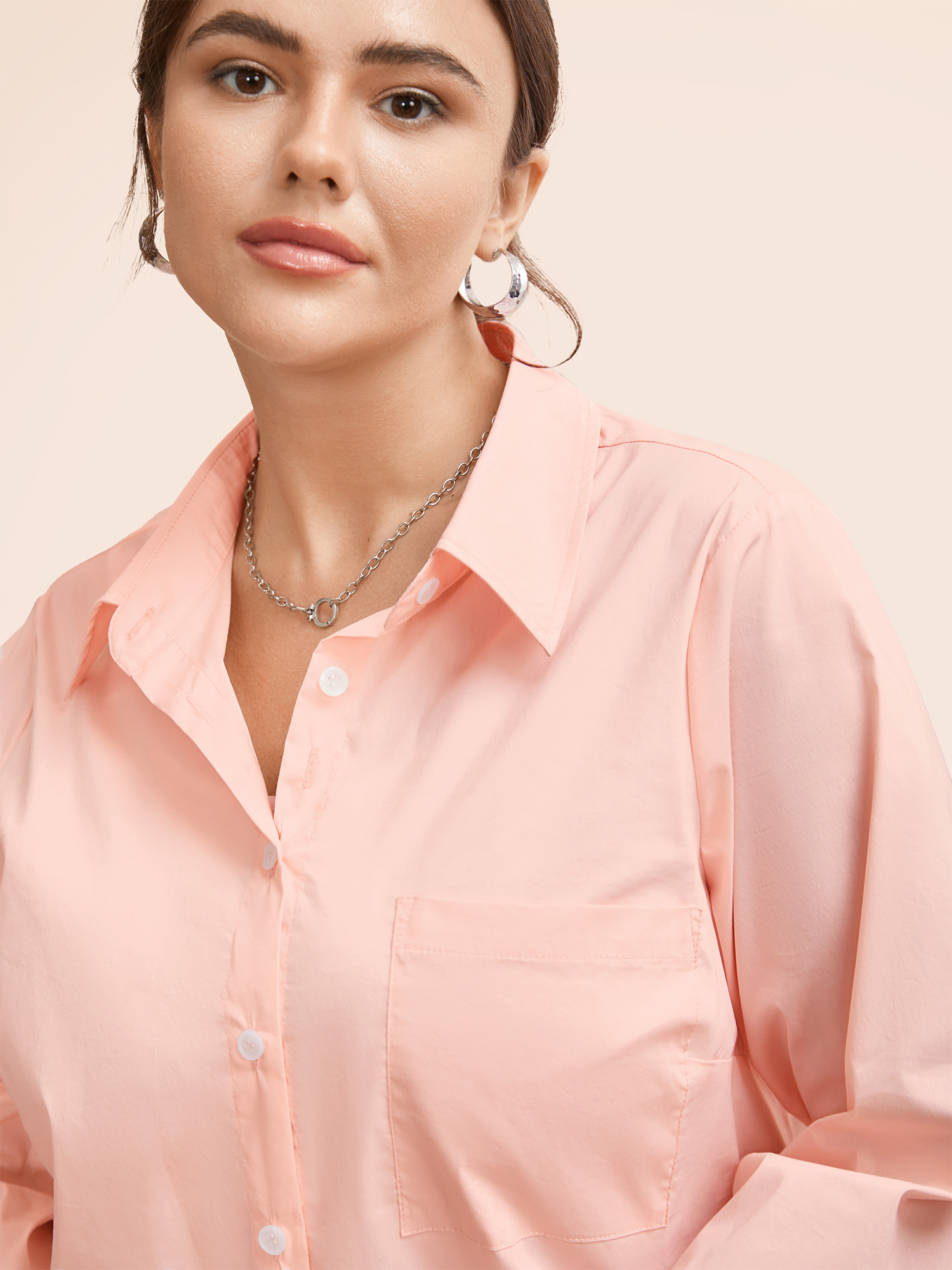 Plus Size Nudepink Plain Shirt Collar Split Side Blouse Women Work From Home Long Sleeve Shirt collar Work Blouses BloomChic 28/5X 