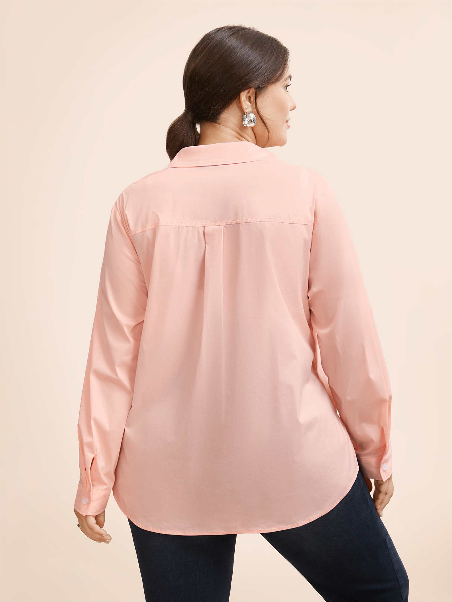 Plus Size Nudepink Plain Shirt Collar Split Side Blouse Women Work From Home Long Sleeve Shirt collar Work Blouses BloomChic 28/5X 