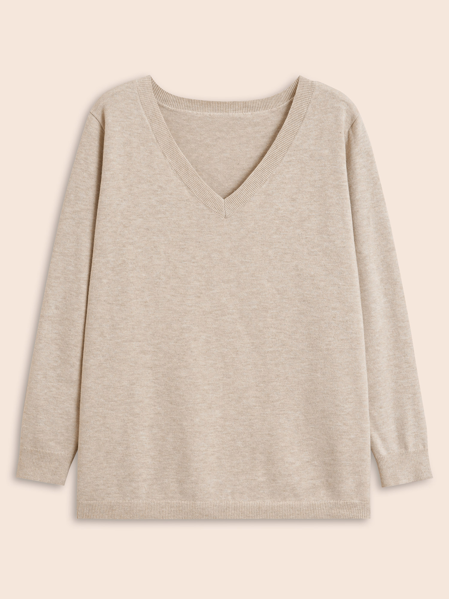 

Plus Size Solid V Neck Wool Blend Pullover Champagne Women Casual Long Sleeve V-neck Everyday Pullovers BloomChic