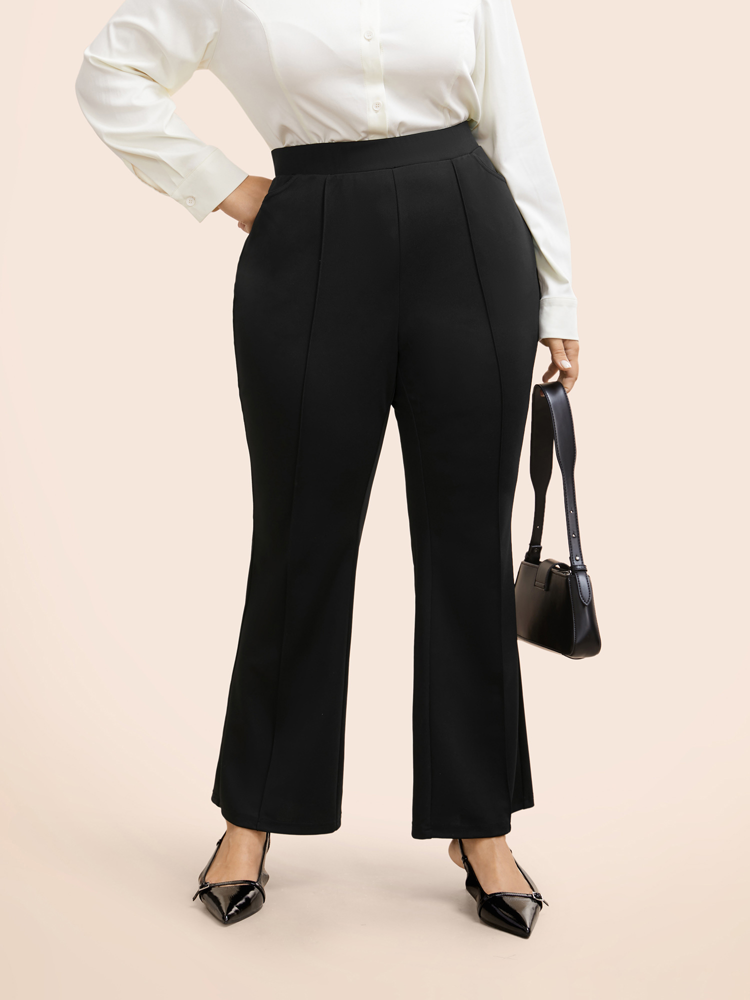 

Plus Size Plain Mid Rise Pocket Bootcut Pants Women Black At the Office Bootcut Mid Rise Work Pants BloomChic