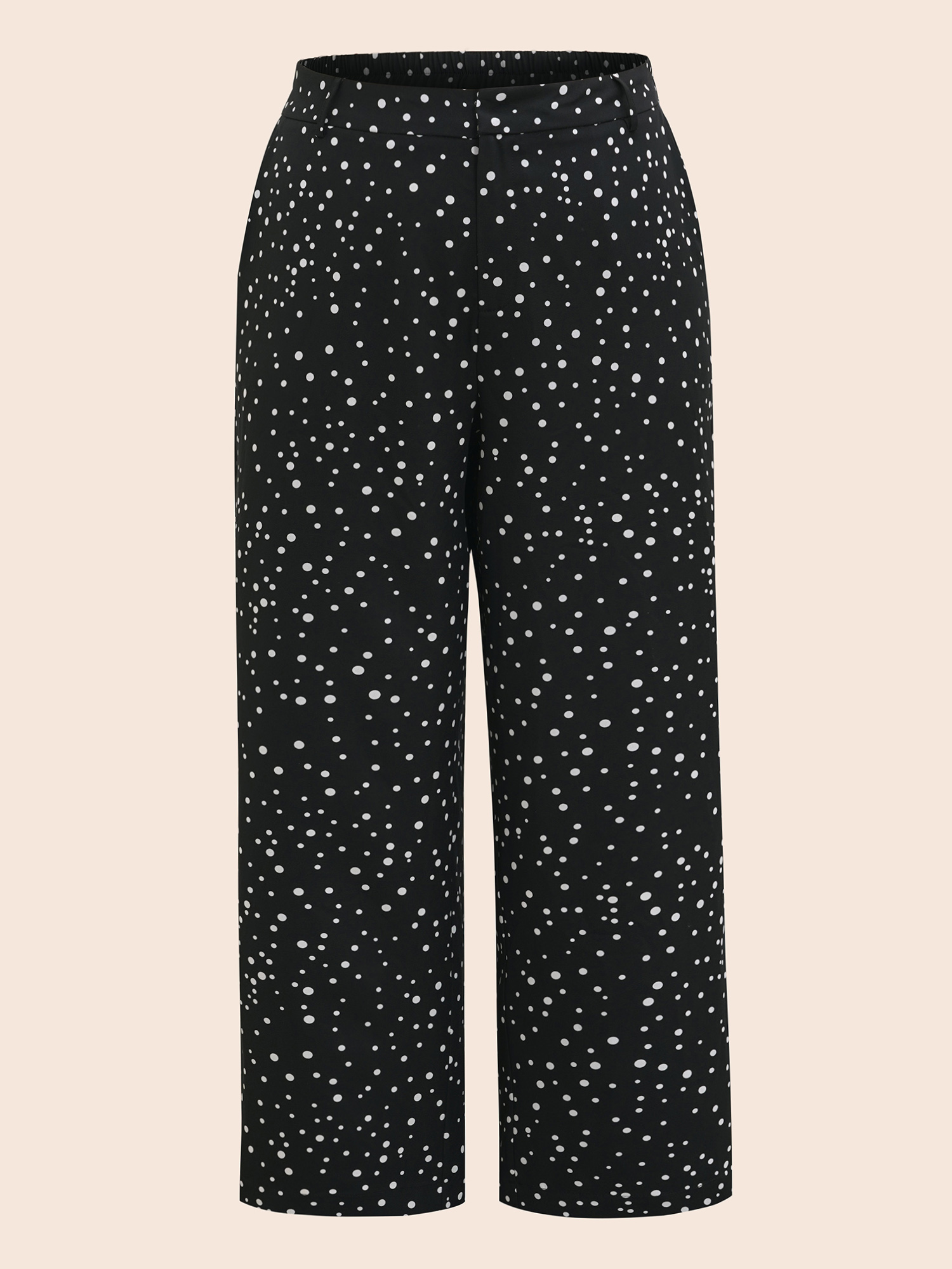 

Plus Size Polka Dot Mid Rise Wide Leg Pants Women Black Elegant Wide Leg Mid Rise Everyday Pants BloomChic