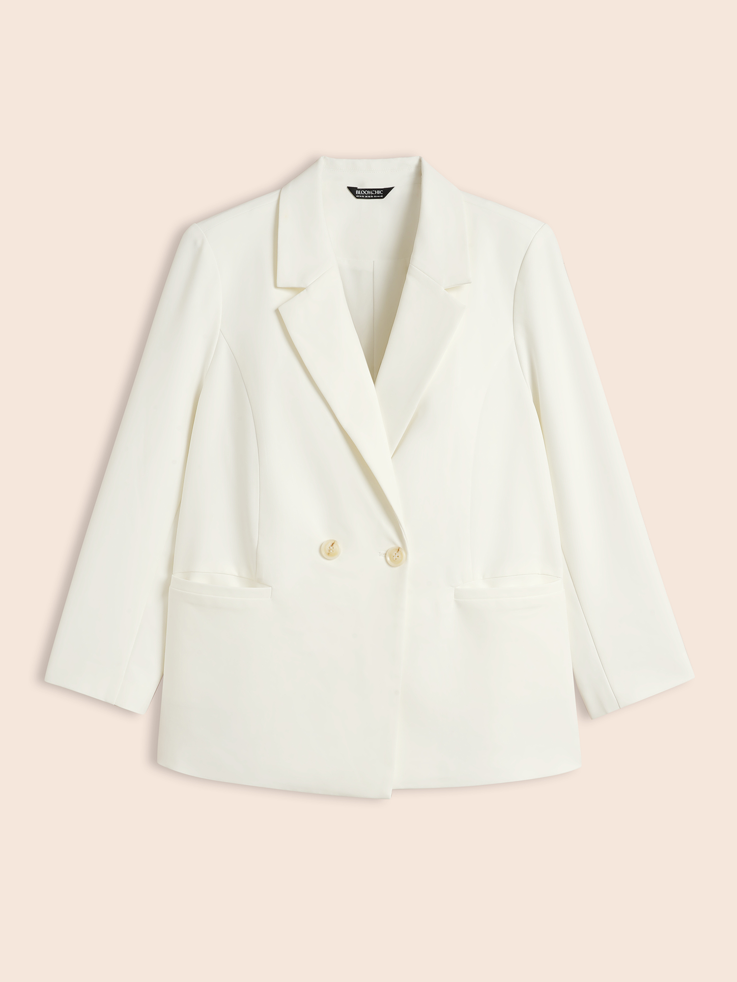 

Plus Size Suit Collar Plain Single Flap Pocket Blazer Originalwhite Women Work Button Sleeve Long Sleeve Suit Collar  Single-flap pocket Work From Home Blazers BloomChic