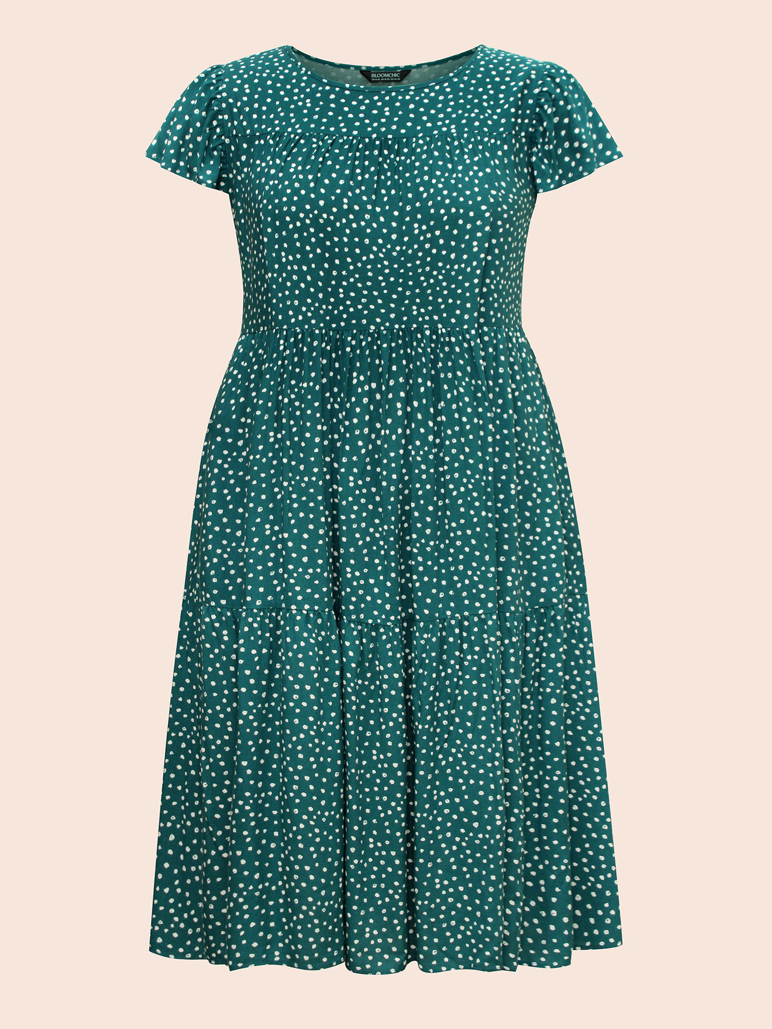 

Plus Size Polka Dot Pocket Cap Sleeve Gathered Layered Dress Cyan Women Casual Gathered Round Neck Cap Sleeve Curvy Midi Dress BloomChic