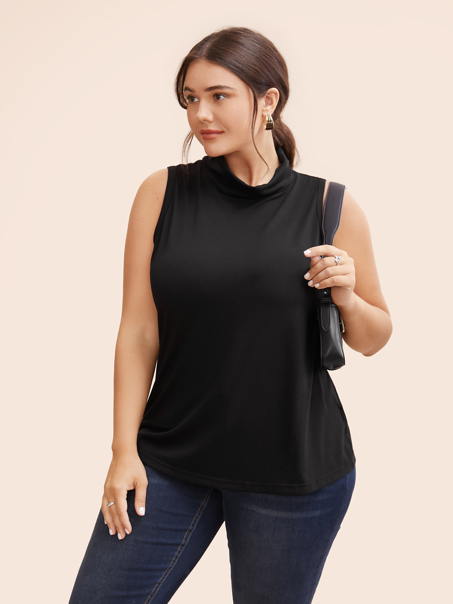 

Plus Size Supersoft Essentials Solid Turtleneck Tank Top Women Black Casual Non Turtleneck Everyday Tank Tops Camis BloomChic