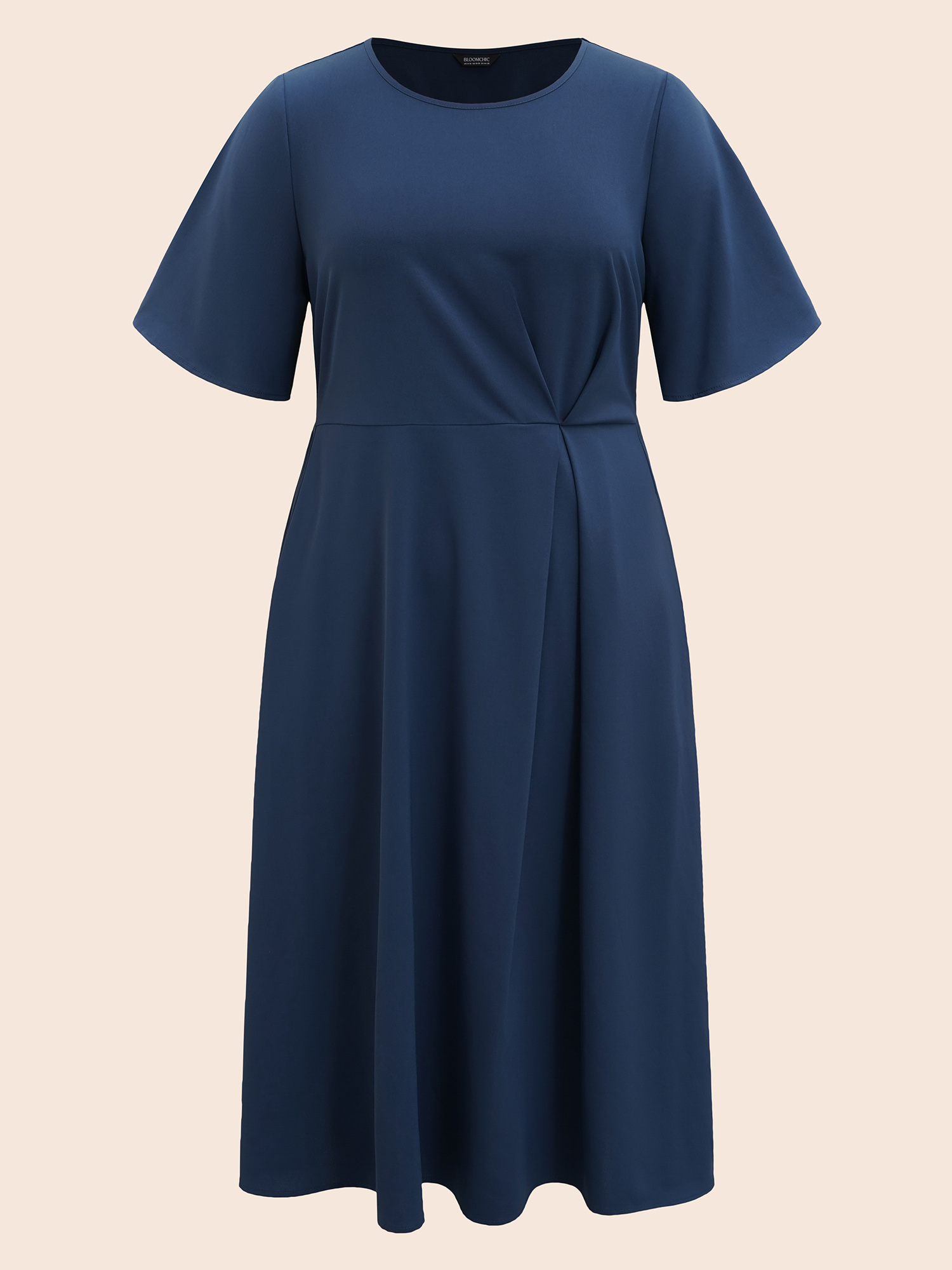 

Plus Size Plain Round Neck Plicated Detail Dress Indigo Women Workwear Essentials Pleated Round Neck Half Sleeve Curvy BloomChic