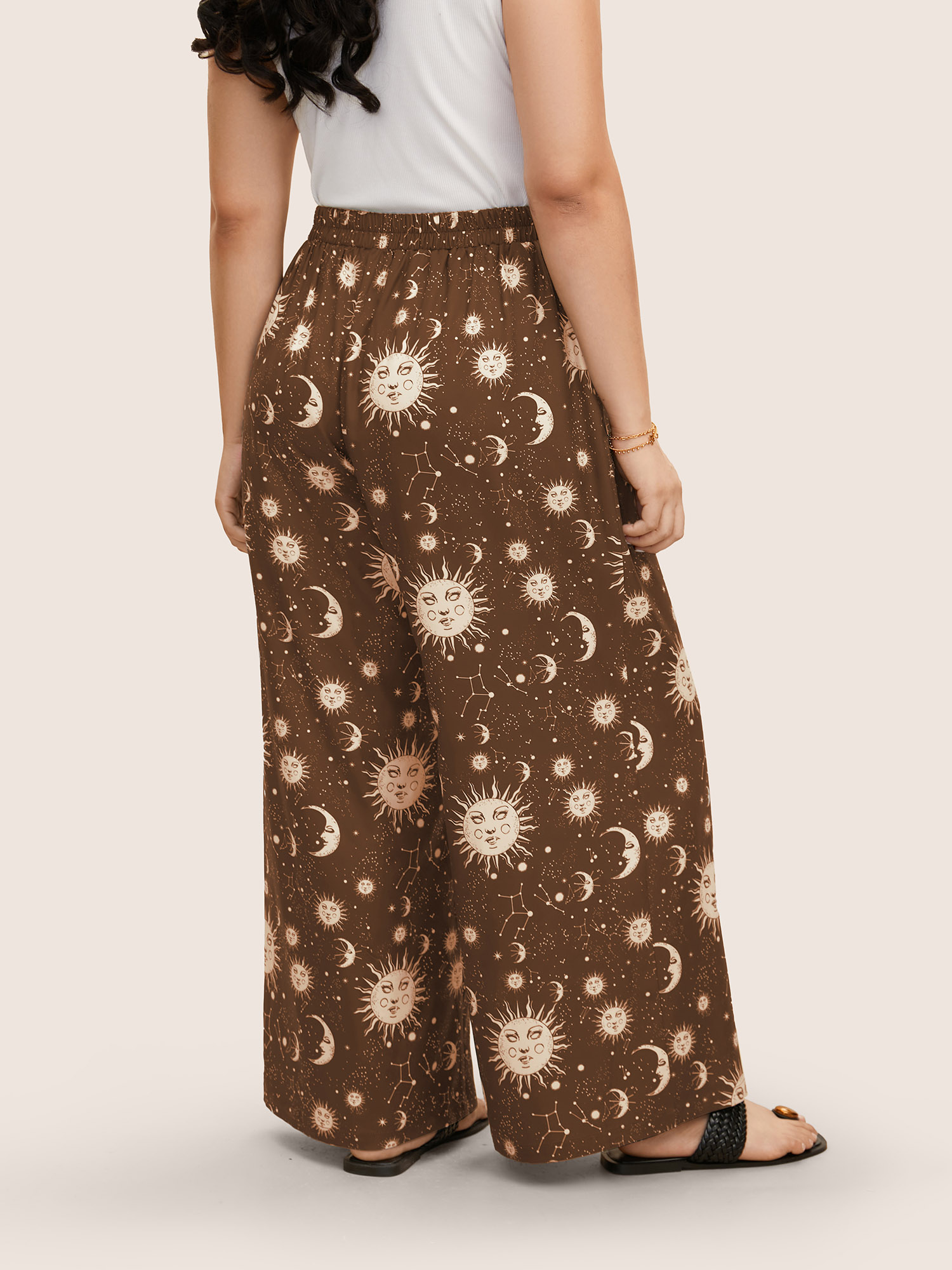 

Plus Size Silhouette Floral Print Ties Side Seam Pocket Pants Women Yellowishbrown Elegant Wide Leg High Rise Everyday Pants BloomChic