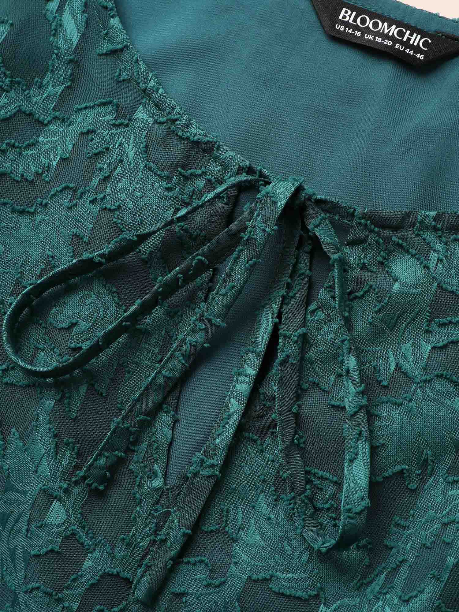 Plus Size Texture Mesh Tie Knot Tank Dress Emerald Women Elegant Tie knot V-neck Sleeveless Curvy BloomChic 12/L 