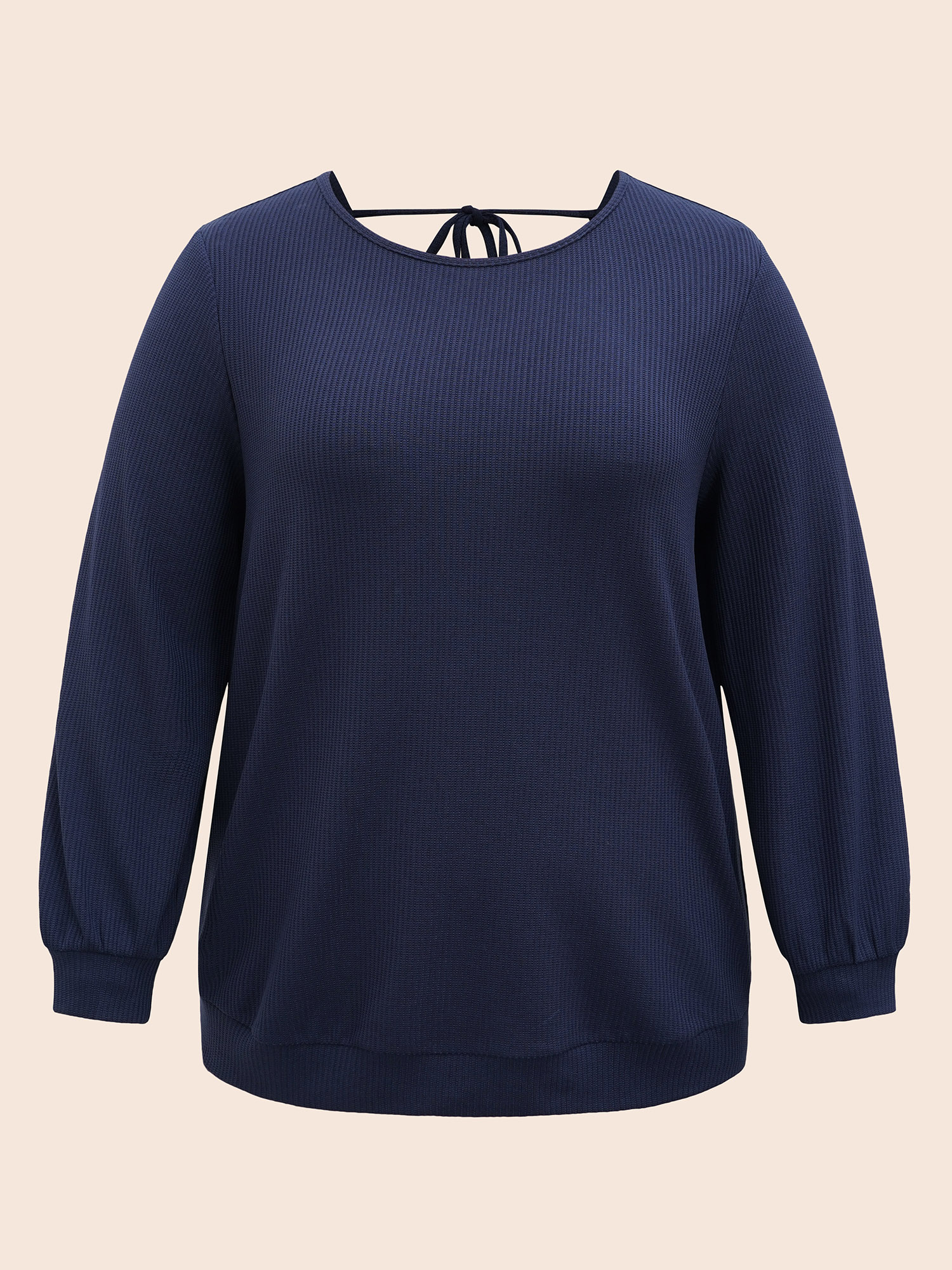 

Plus Size Solid Round Neck Backless Tie Knot T-shirt Indigo Round Neck Long Sleeve Casual Jersey Tops