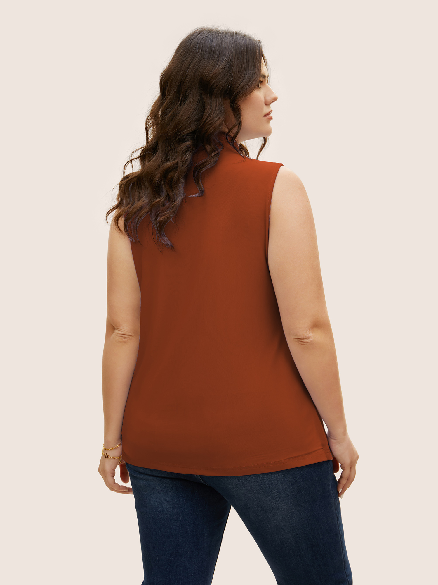 

Plus Size Overlap Collar Solid Pleated Tank Top Women Rust Elegant Pleated Overlap Collar Everyday Tank Tops Camis BloomChic