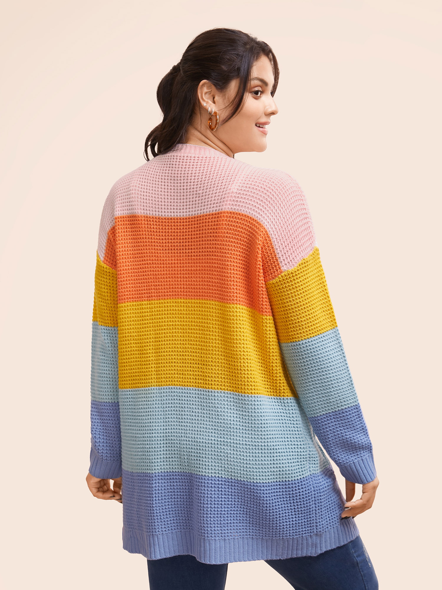 Plus Size Colorblock Contrast Drop Shoulder Pocket Cardigan Multicolor Women Casual Loose Long Sleeve Everyday Cardigans BloomChic 14-16/1X 