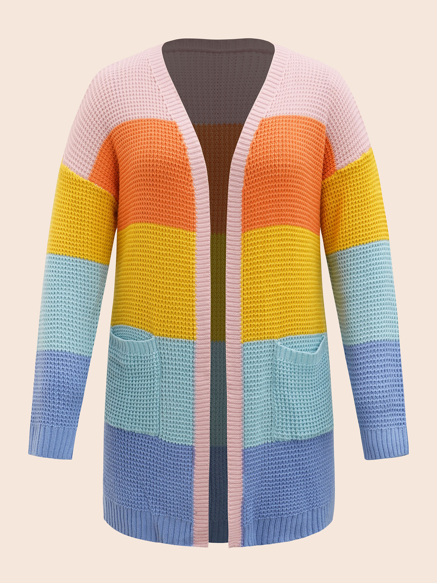 Plus Size Colorblock Contrast Drop Shoulder Pocket Cardigan Multicolor Women Casual Loose Long Sleeve Everyday Cardigans BloomChic 14-16/1X 