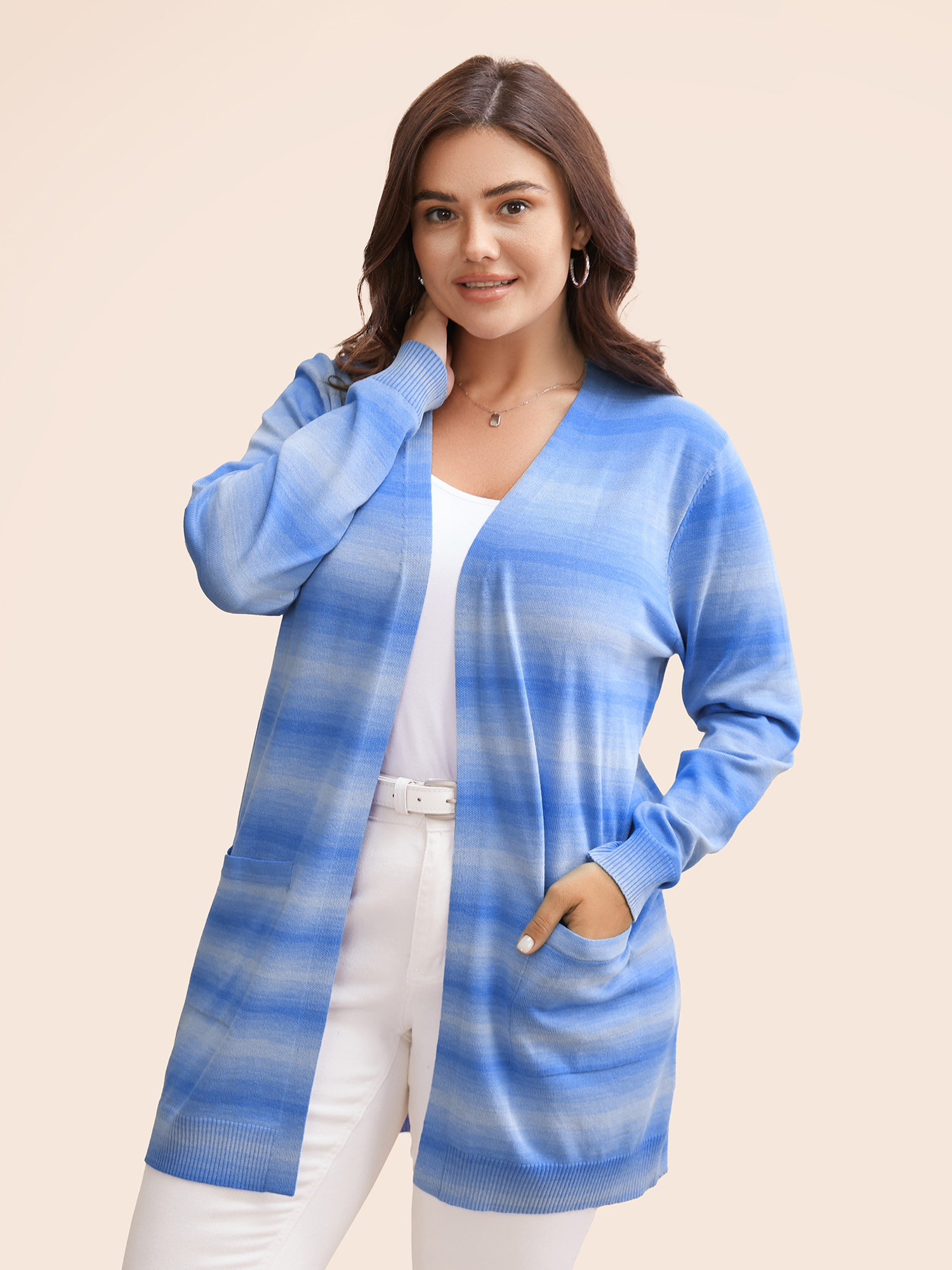 

Plus Size Heather Ombre Kimono Collar Pocket Cardigan LightBlue Women Casual Loose Long Sleeve Everyday Cardigans BloomChic