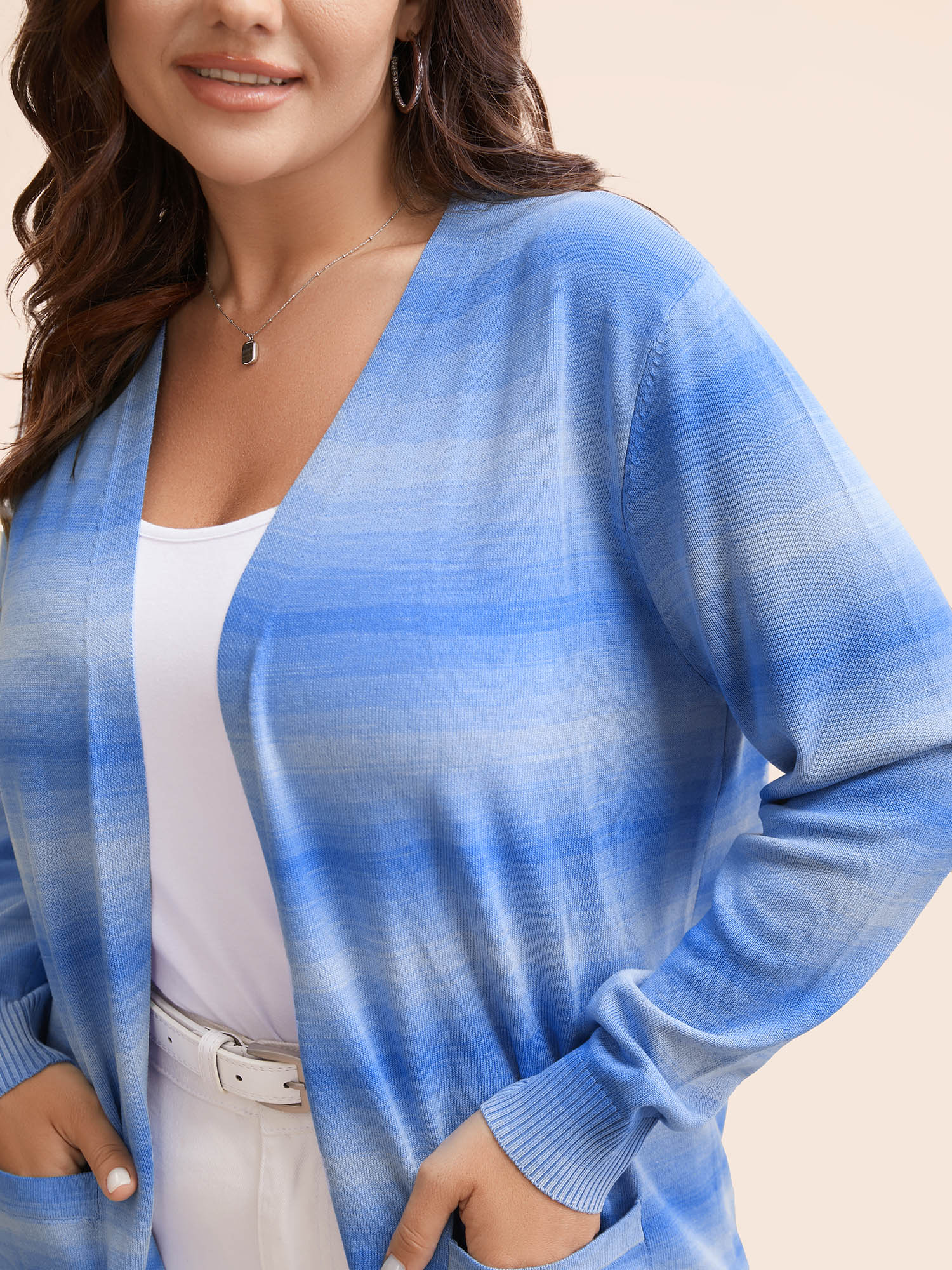 

Plus Size Heather Ombre Kimono Collar Pocket Cardigan LightBlue Women Casual Loose Long Sleeve Everyday Cardigans BloomChic