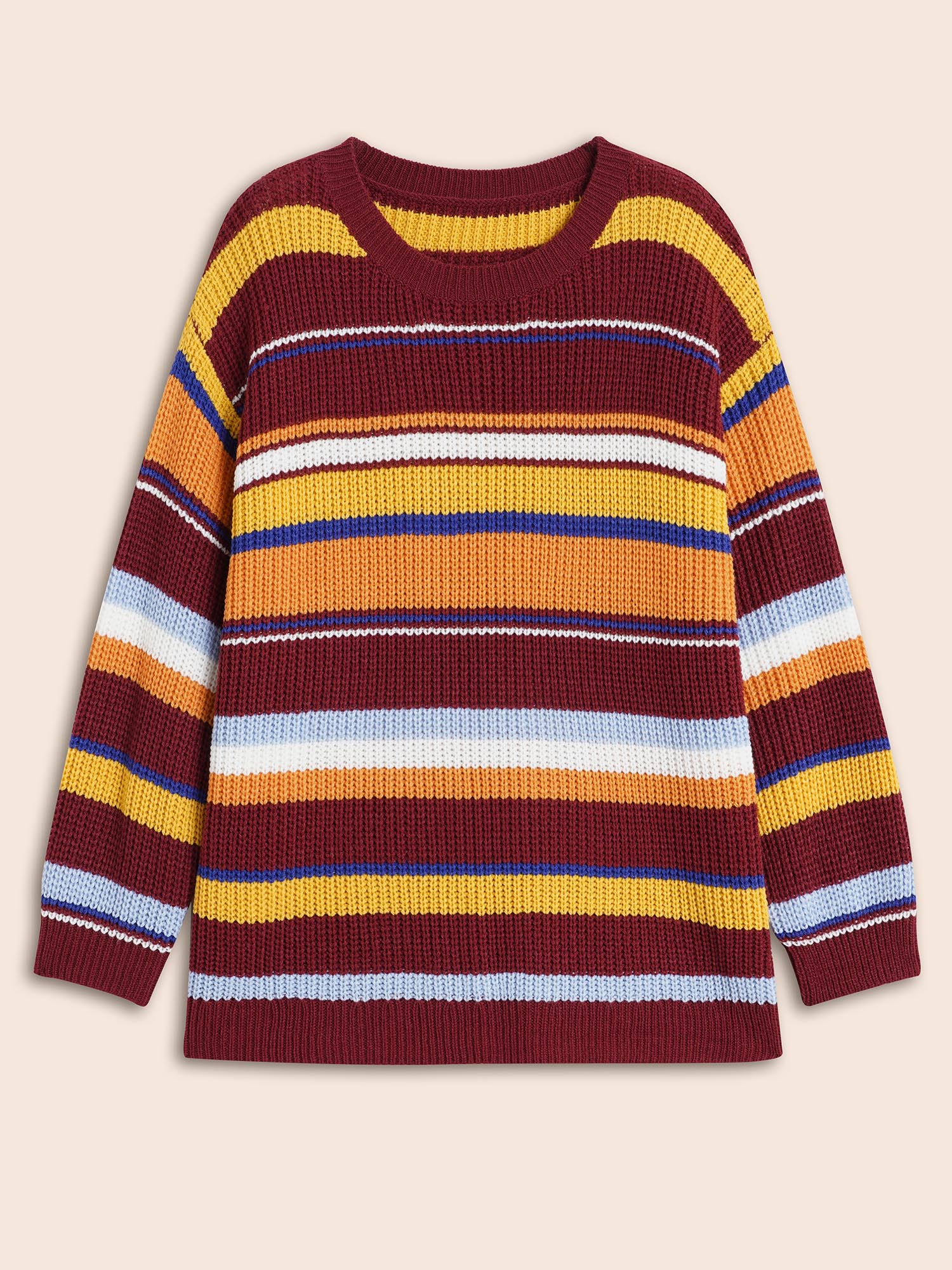

Plus Size Striped Contrast Drop Shoulder Sleeve Pullover Multicolor Women Casual Long Sleeve Round Neck Everyday Pullovers BloomChic