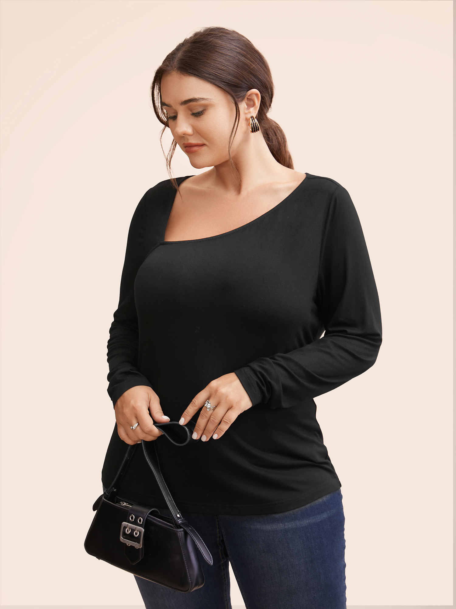 

Supersoft Essentials Asymmetrical Neckline T-shirt, Black