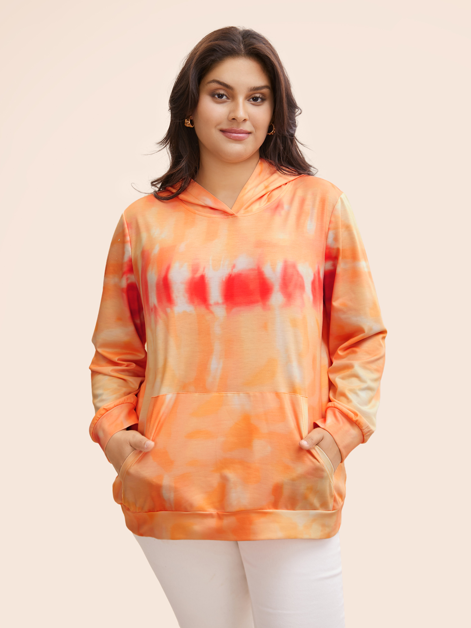 

Plus Size Tie Dye Hooded Kangaroo Pocket Sweatshirt Women Multicolor Casual Non Hooded Everyday Sweatshirts BloomChic