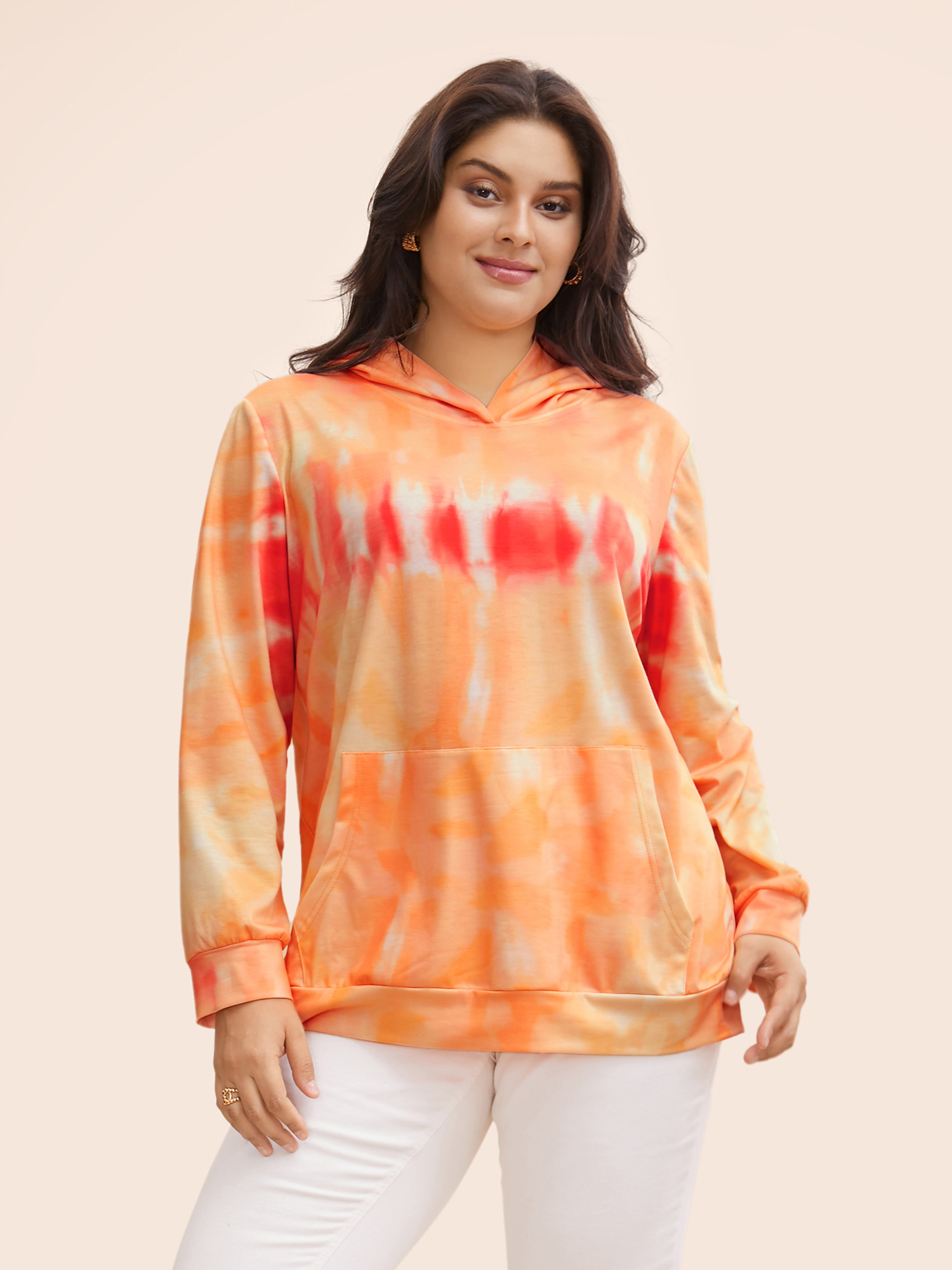 Plus Size Tie Dye Hooded Kangaroo Pocket Sweatshirt Women Multicolor Casual Non Hooded Everyday Sweatshirts BloomChic 26/4X 