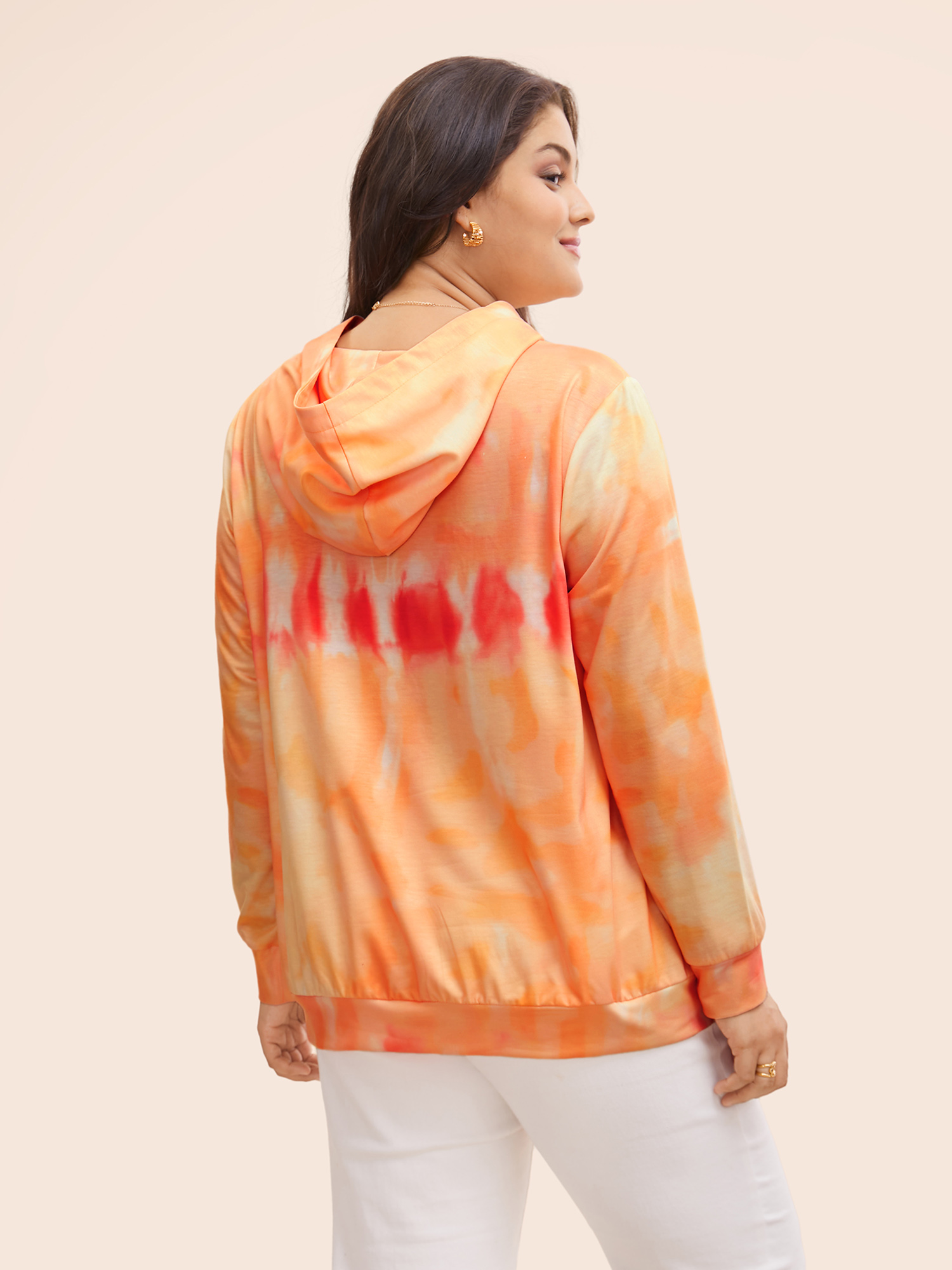 Plus Size Tie Dye Hooded Kangaroo Pocket Sweatshirt Women Multicolor Casual Non Hooded Everyday Sweatshirts BloomChic 26/4X 