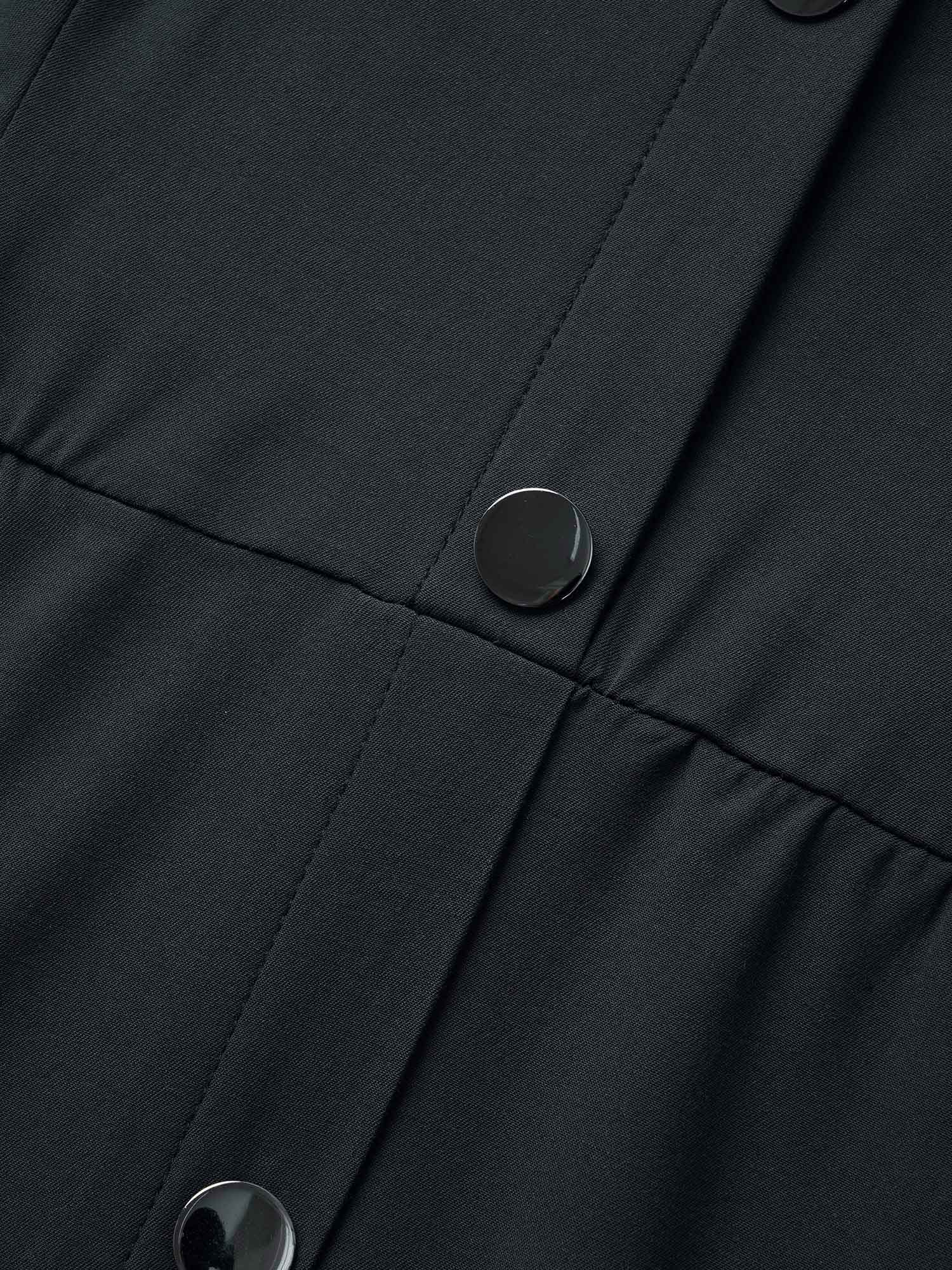 Plus Size Stretch Woven Button Pleated Midi Dress Black Women At the Office Pleated Round Neck Long Sleeve Curvy BloomChic 10/M 