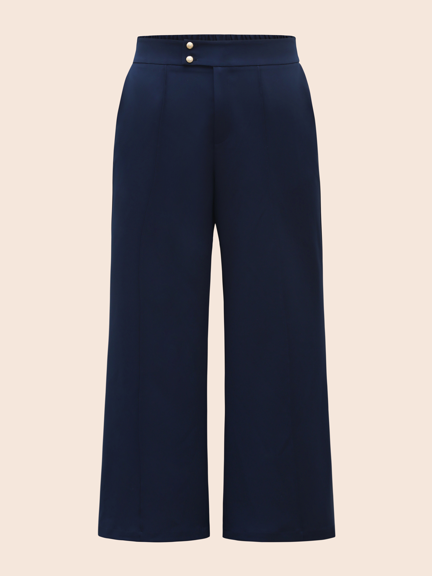 

Plus Size Stretch Woven Metal Buckle Wide Leg Pants Women Indigo At the Office Wide Leg Mid Rise Work Pants BloomChic