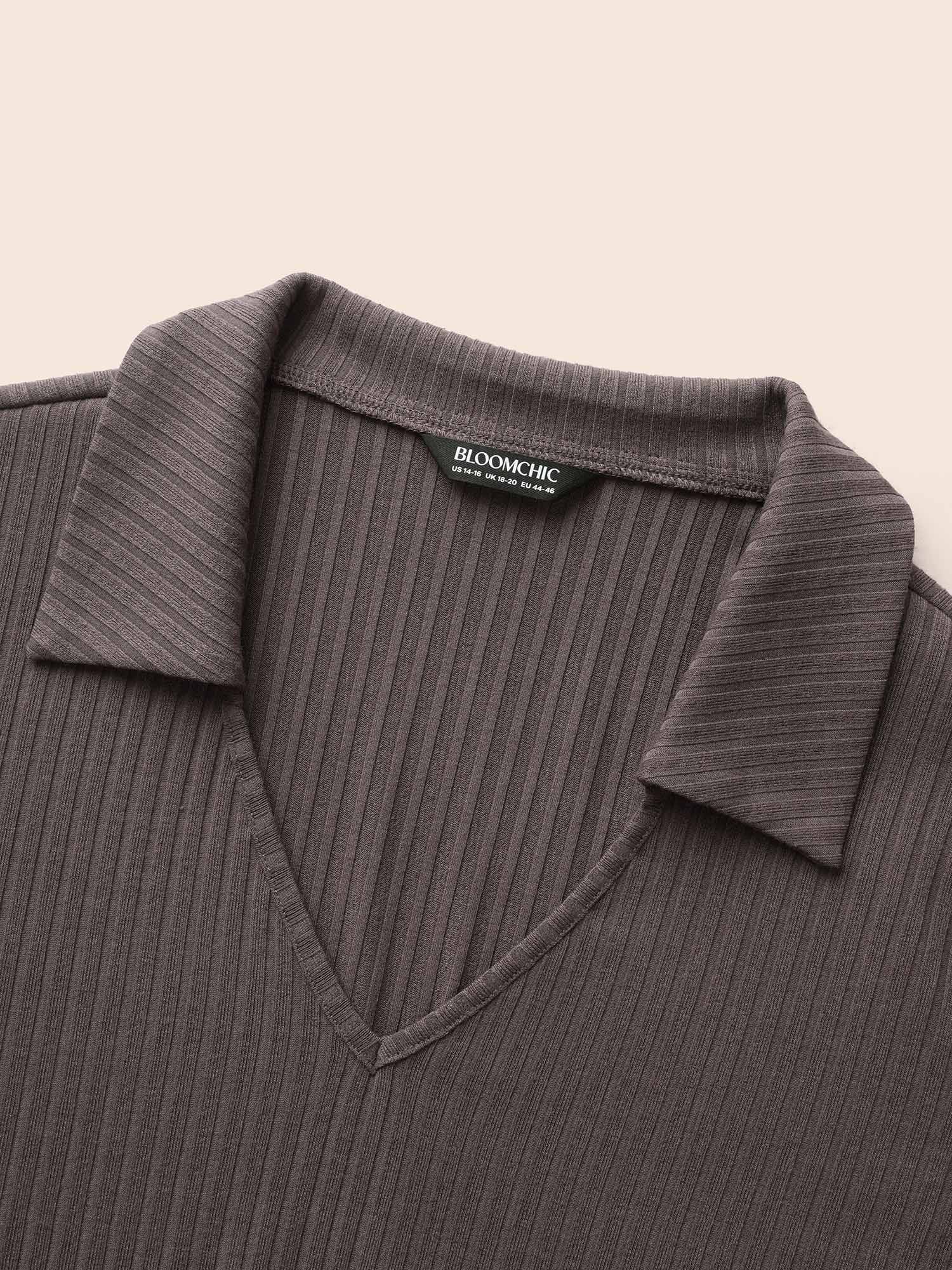 Plus Size Knitted Stretch Woven Wrap Midi Dress DimGray Women At the Office Texture Shirt collar Long Sleeve Curvy BloomChic 26/4X 