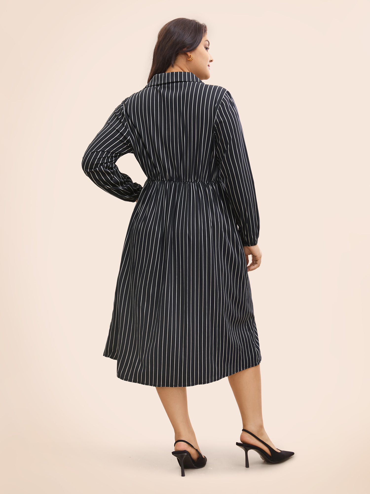 

Plus Size No-Gape Buttons Stretch Woven Shirt Dress Black Women At the Office Button Shirt collar Long Sleeve Curvy BloomChic