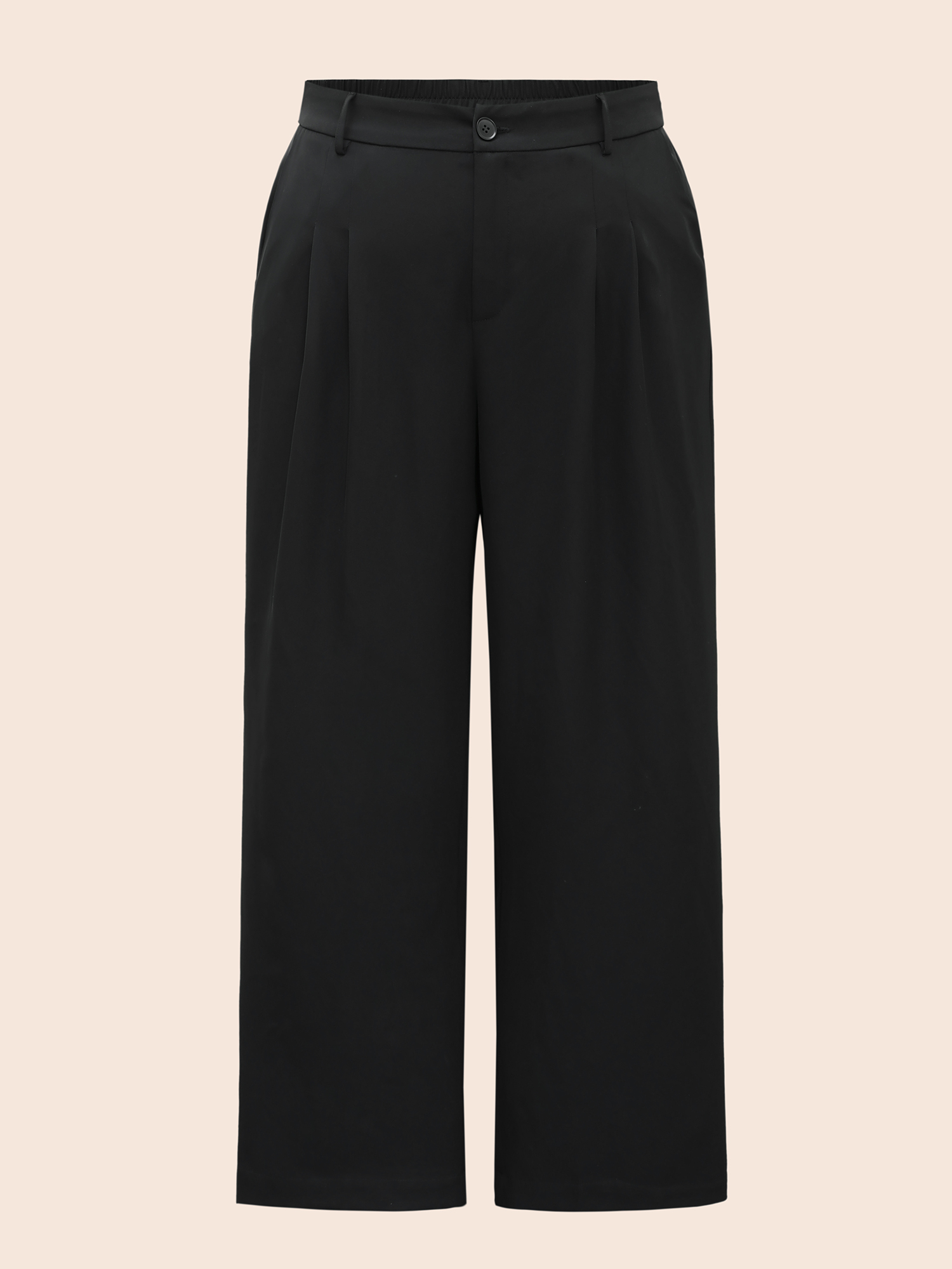 Plus Size Stretch Woven Pleated Elastic Waist Pants Women Black At the Office Wide Leg Mid Rise Work Pants BloomChic 12/L 