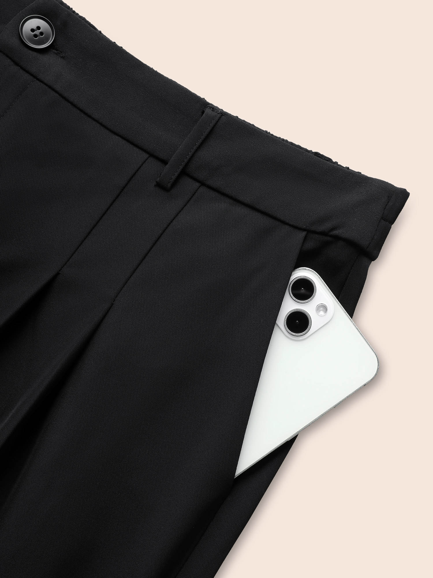 Plus Size Stretch Woven Pleated Elastic Waist Pants Women Black At the Office Wide Leg Mid Rise Work Pants BloomChic 12/L 