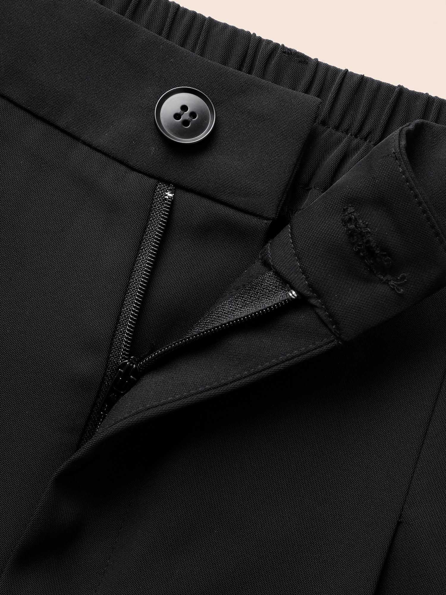 Plus Size Stretch Woven Pleated Elastic Waist Pants Women Black At the Office Wide Leg Mid Rise Work Pants BloomChic 12/L 