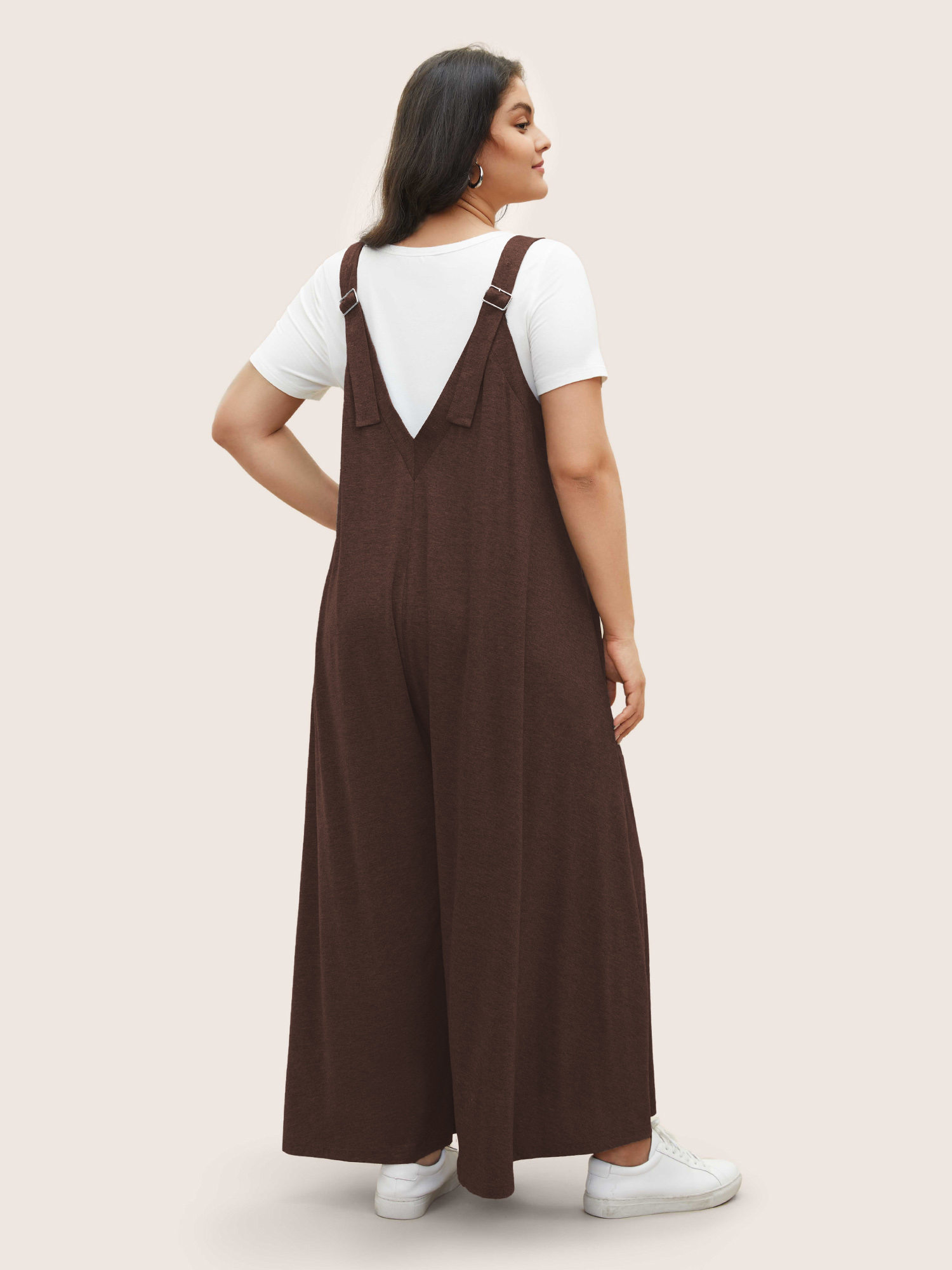 

Plus Size DarkBrown Supersoft Essentials Solid Pocket Adjustable Straps Jumpsuit Women Casual Sleeveless Non Everyday Loose Jumpsuits BloomChic