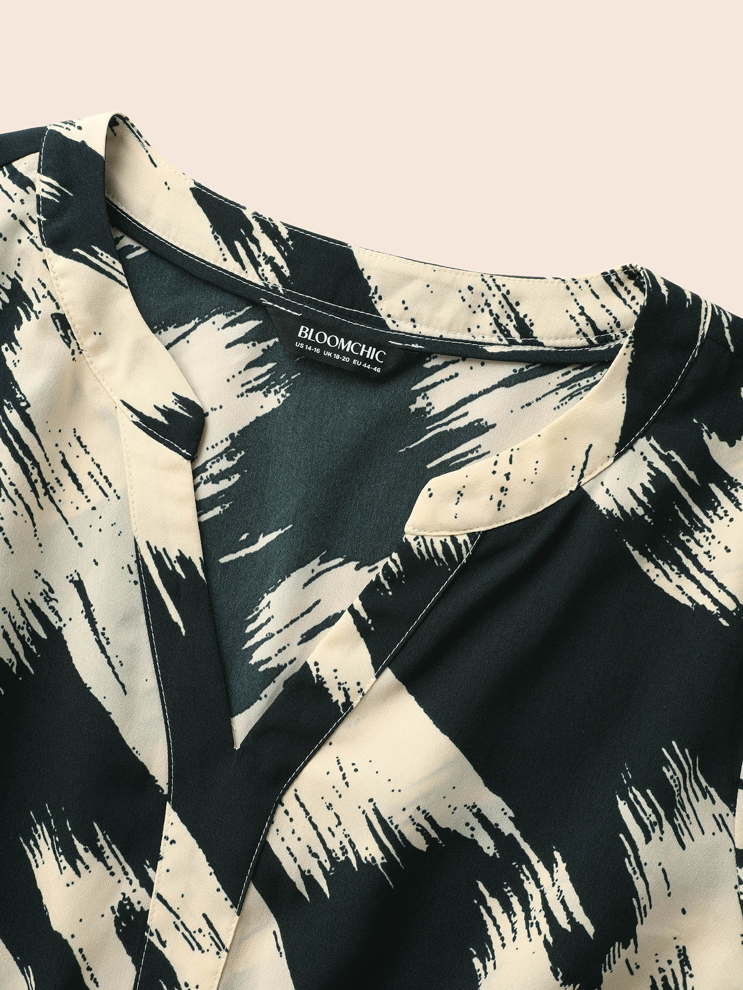 Plus Size Brush Print Notched Collar Midi Dress DarkSlateGray Women At the Office Contrast Notched collar Long Sleeve Curvy BloomChic 26/4X 