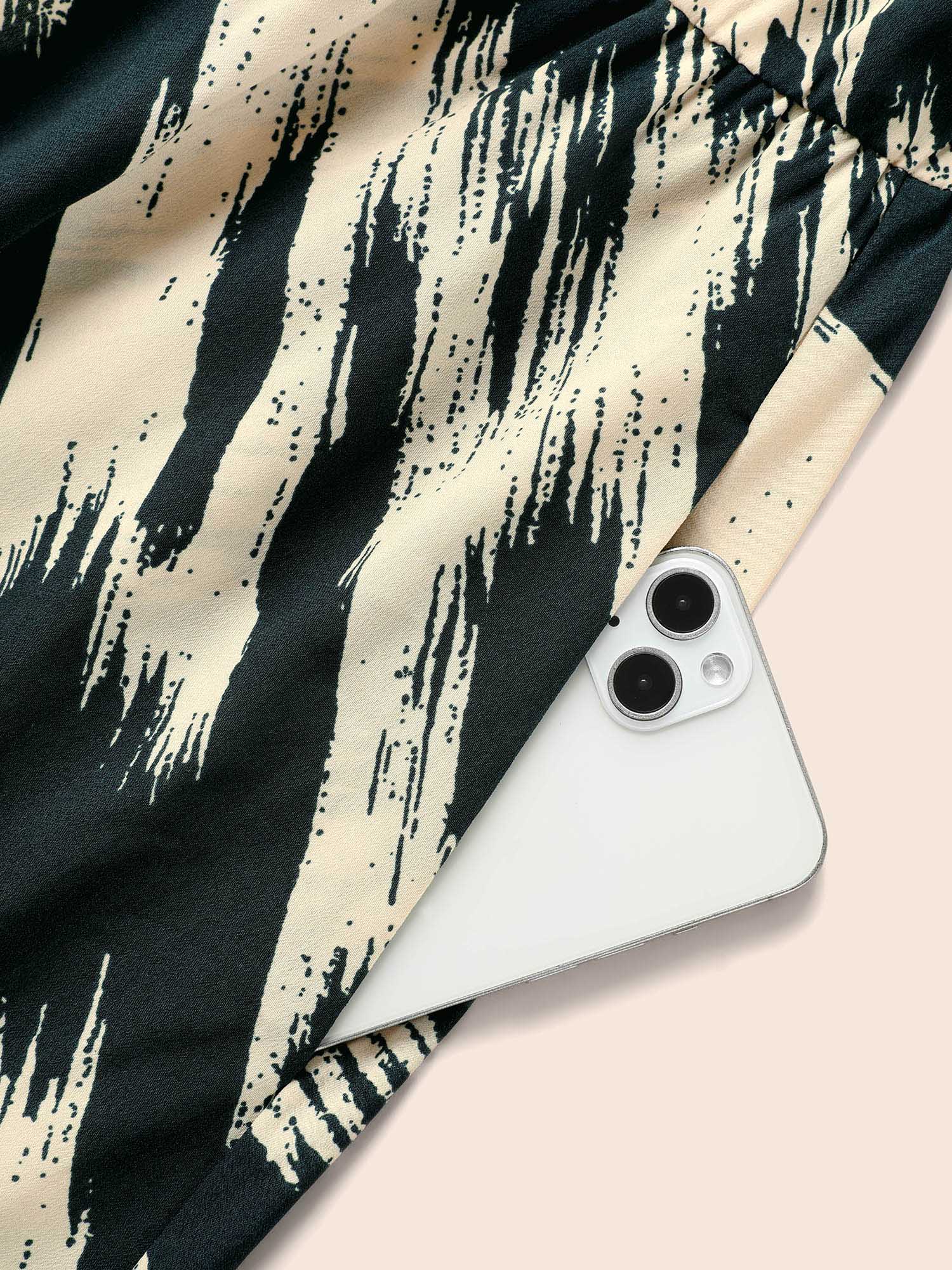 Plus Size Brush Print Notched Collar Midi Dress DarkSlateGray Women At the Office Contrast Notched collar Long Sleeve Curvy BloomChic 26/4X 
