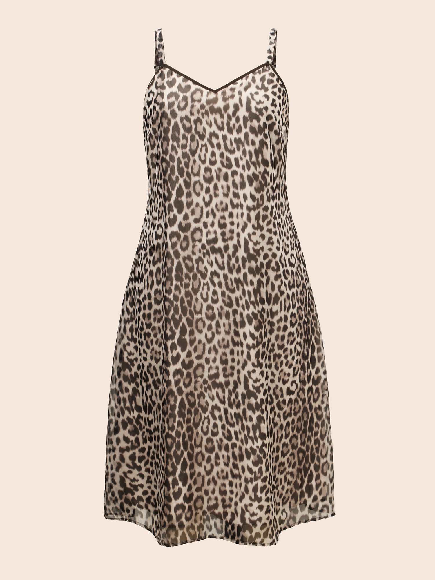 

Plus Size Leopard Print Mesh Cami Dress LightBrown Women At the Office See through V-neck Sleeveless Curvy BloomChic