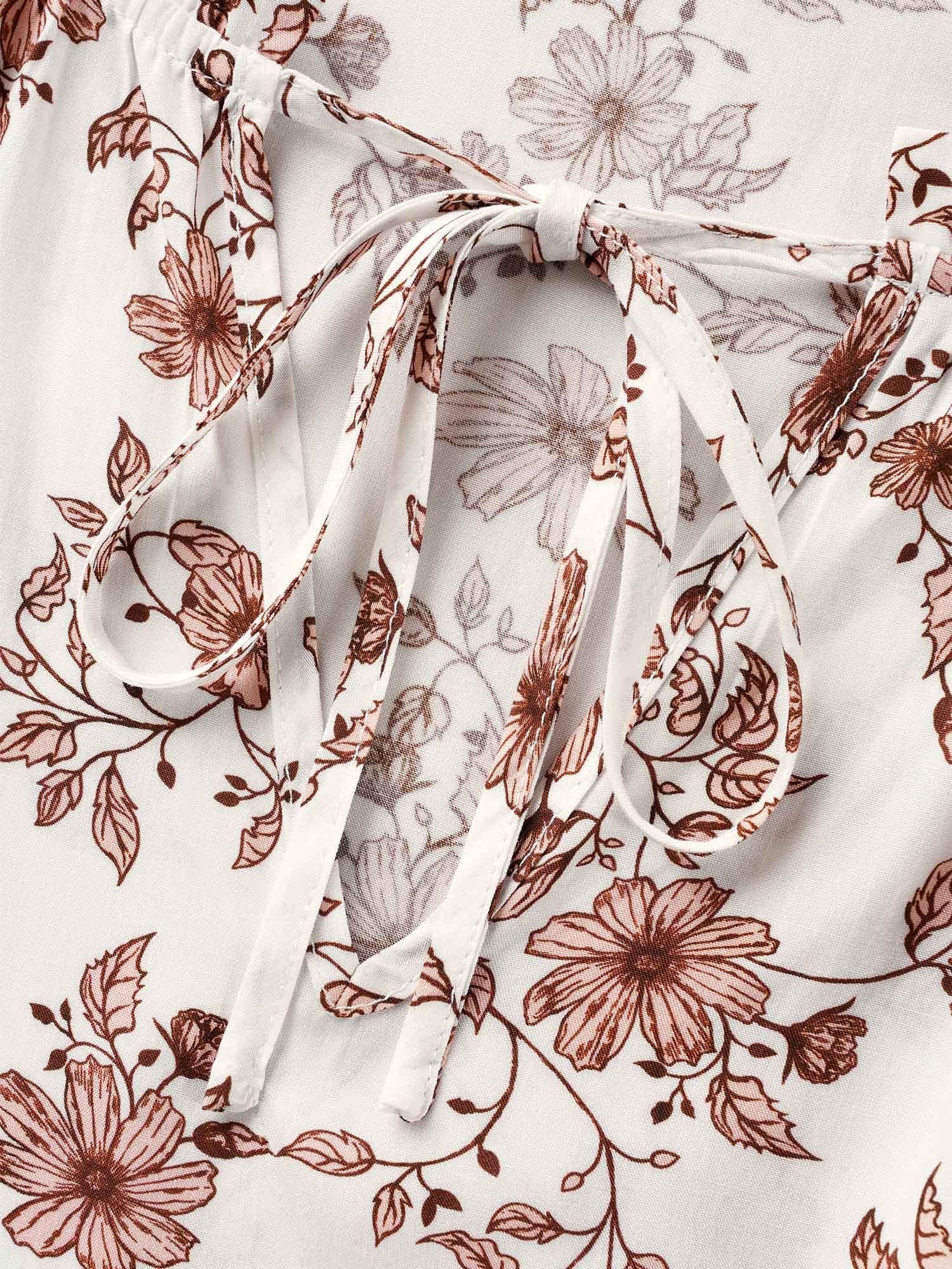 Plus Size Multicolor Floral Tie Knot Ruffle Trim Blouse Women Elegant Long Sleeve V-neck Everyday Blouses BloomChic 10/M 