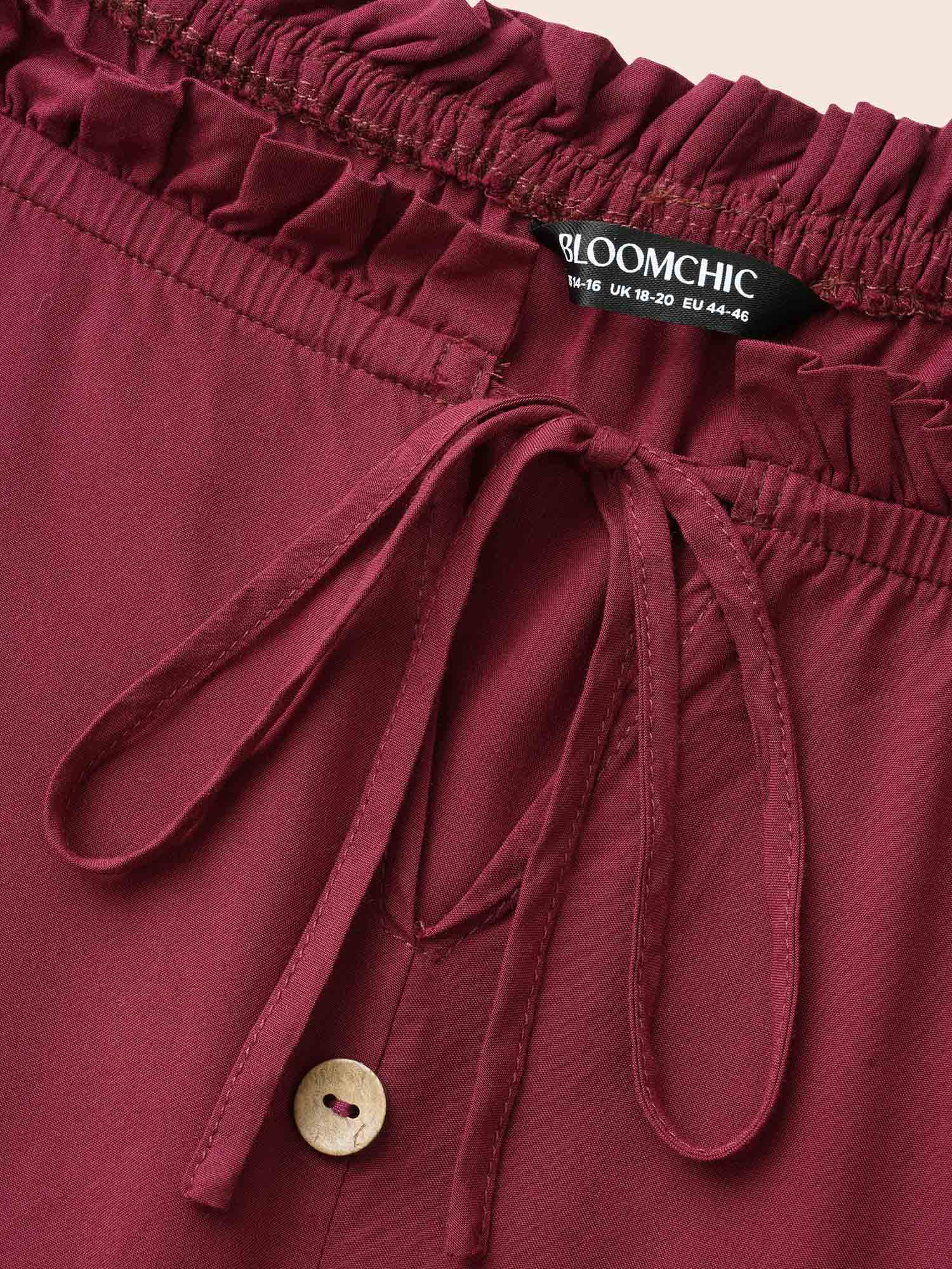 Plus Size Plain Off Shoulder Lace Trim Ruffle Hem Dress Burgundy Women Resort Woven ribbon&lace trim One-shoulder neck Half Sleeve Curvy BloomChic 12/L 