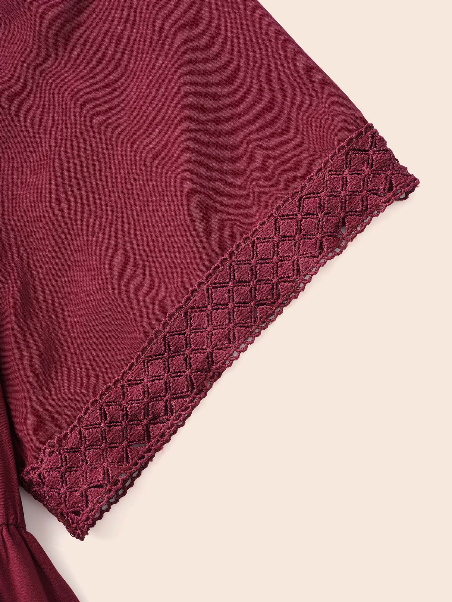 Plus Size Plain Off Shoulder Lace Trim Ruffle Hem Dress Burgundy Women Resort Woven ribbon&lace trim One-shoulder neck Half Sleeve Curvy BloomChic 12/L 