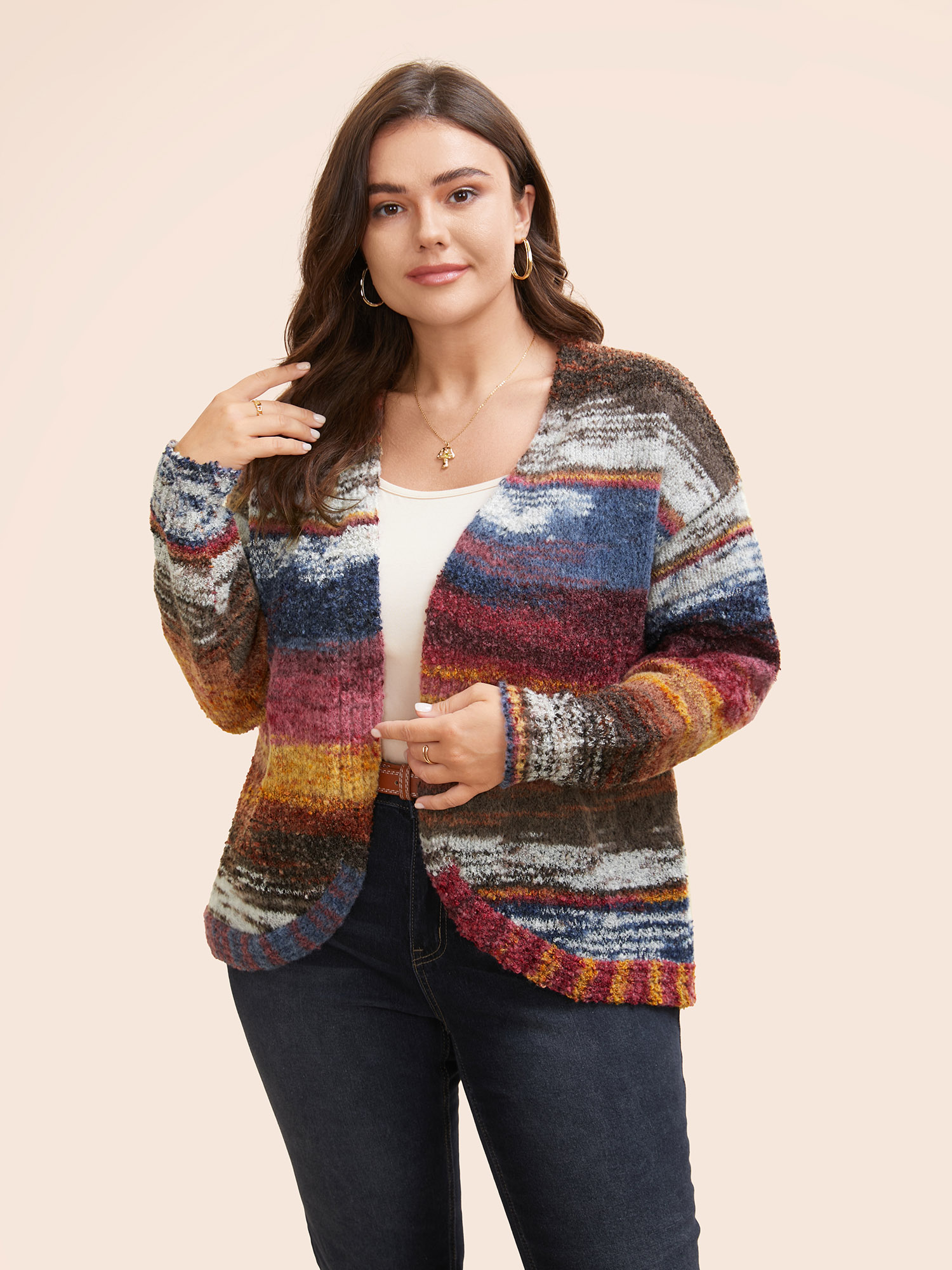 

Plus Size Ombre Open Front Curved Hem Cardigan Multicolor Women Casual Loose Long Sleeve Everyday Cardigans BloomChic