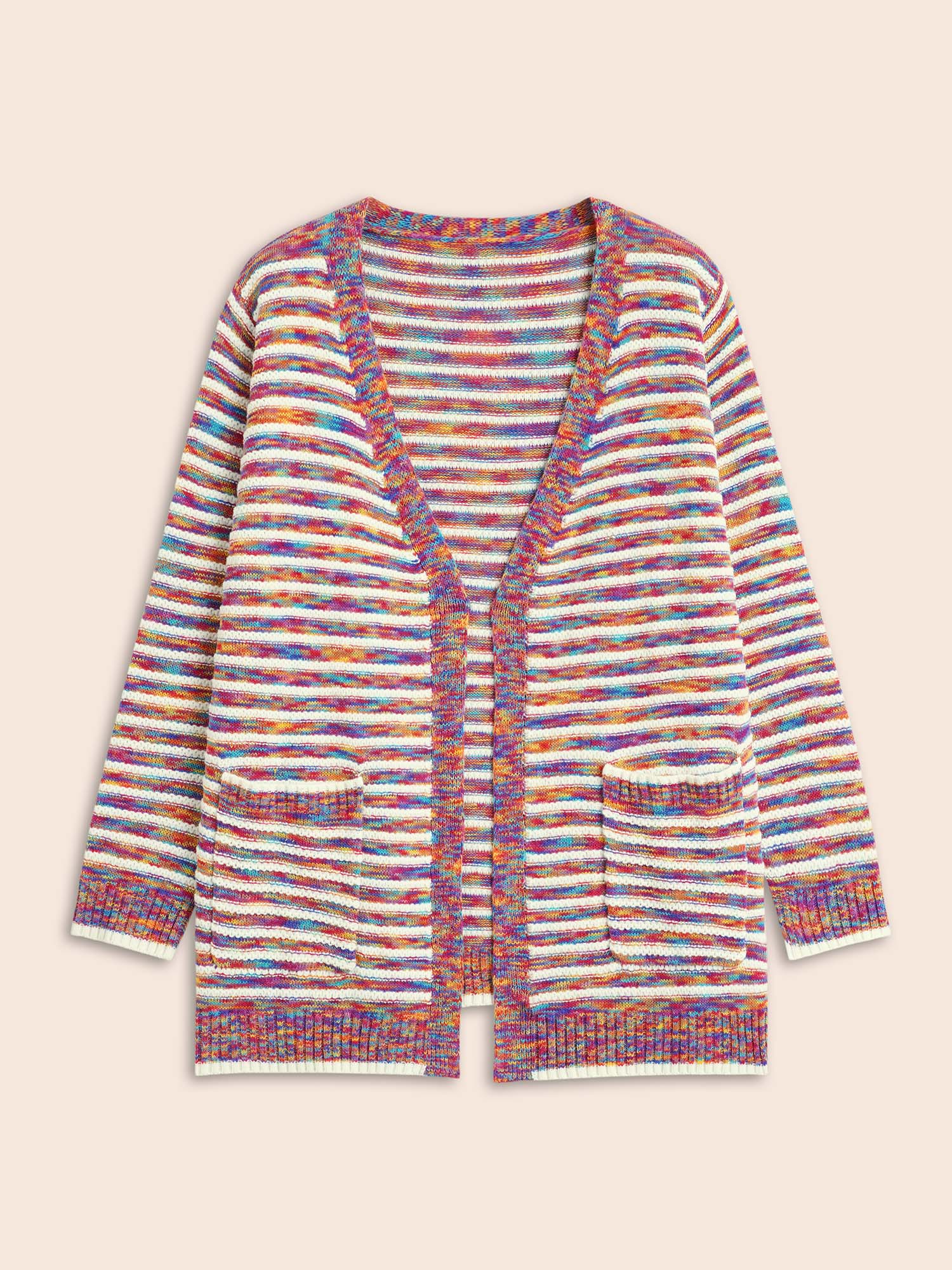 

Plus Size Heather Striped Open Front Pocket Cardigan Multicolor Women Casual Loose Long Sleeve Everyday Cardigans BloomChic