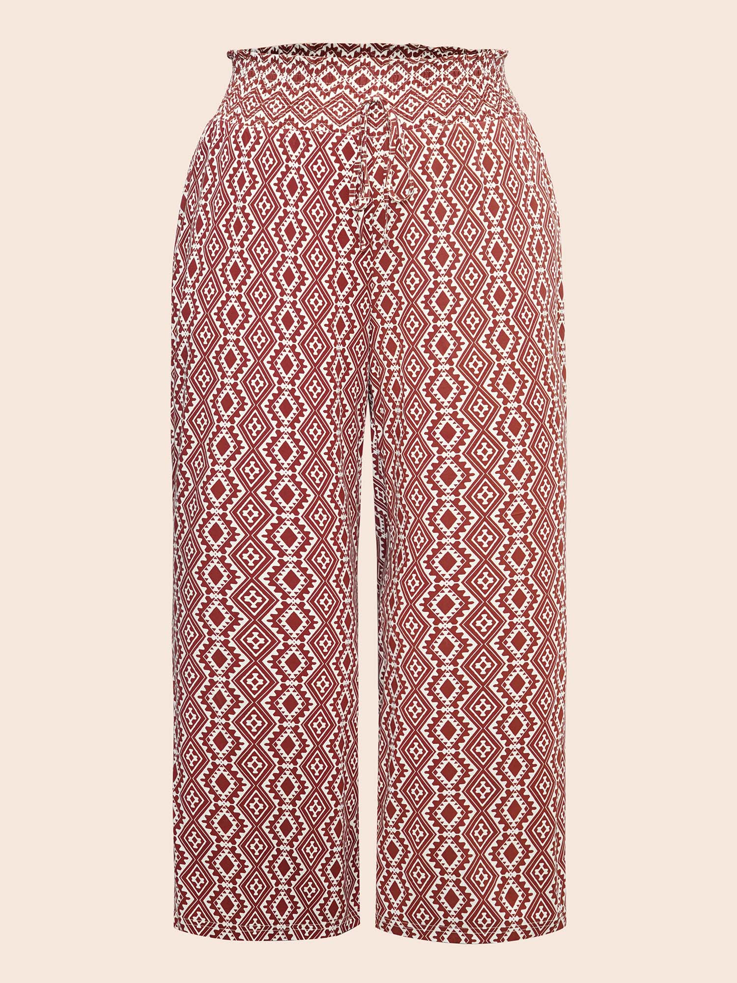 Plus Size Bandana Paperbag Drawstring Waist Wide Leg Pants Women Browncoffeecolor Resort Wide Leg Mid Rise Vacation Pants BloomChic 22-24/3X 
