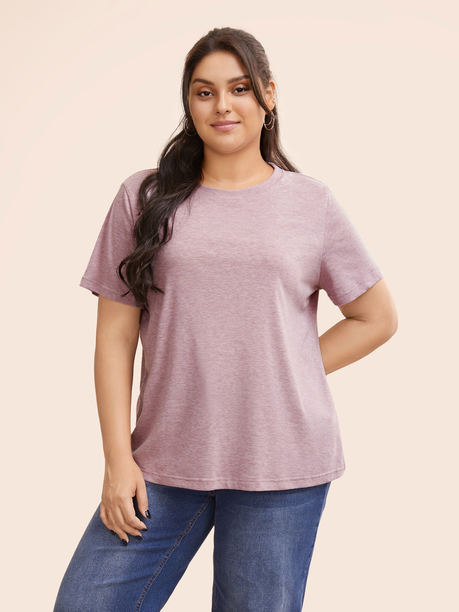 

Plus Size Solid Heather Round Neck Basic T-shirt Lilac Women Casual Non Round Neck Everyday T-shirts BloomChic