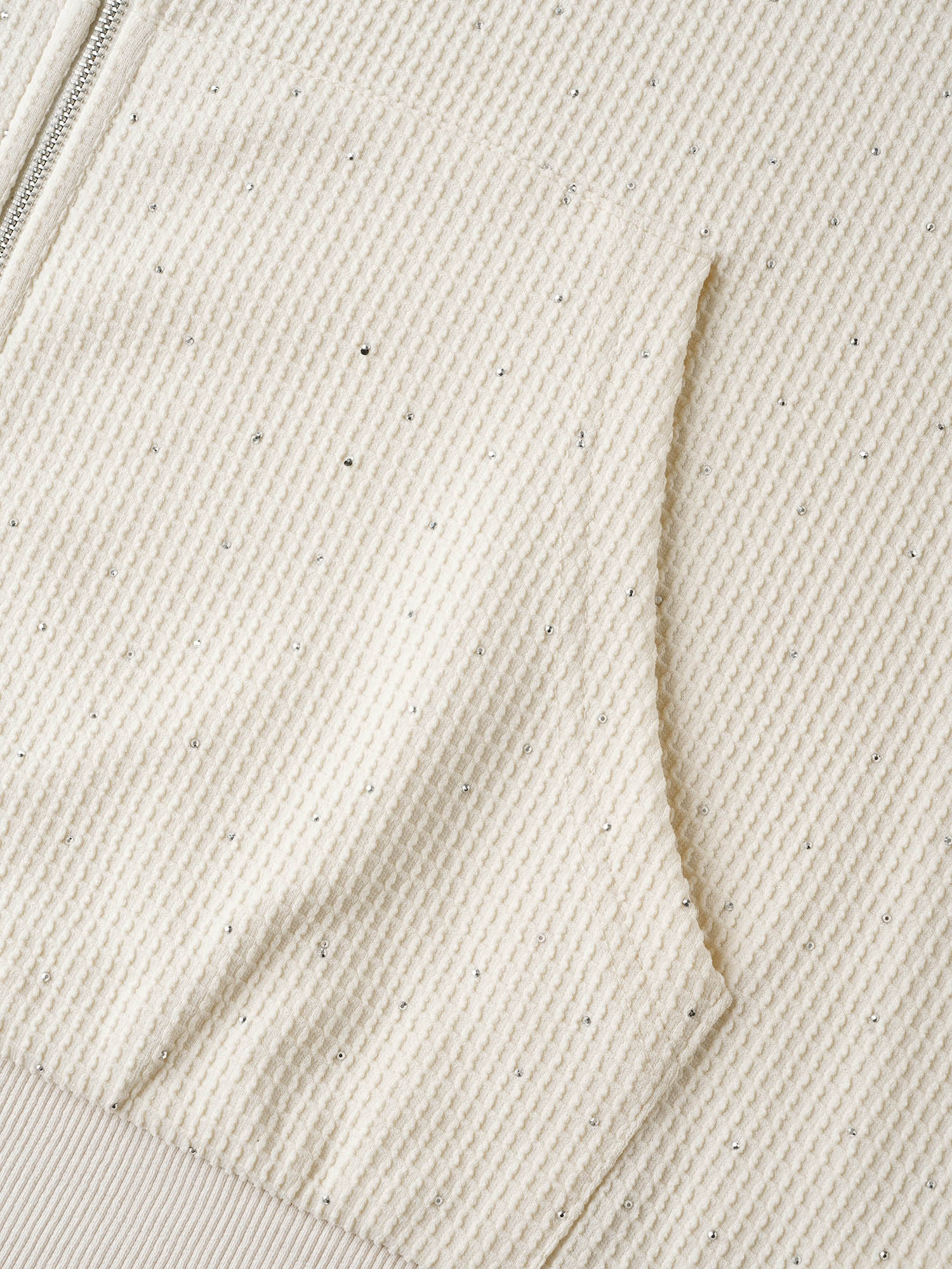 Plus Size Textured Rhinestone Hooded O Ring Zipper Sweatshirt Women Beige Casual Texture Hooded Everyday Sweatshirts BloomChic 26/4X 