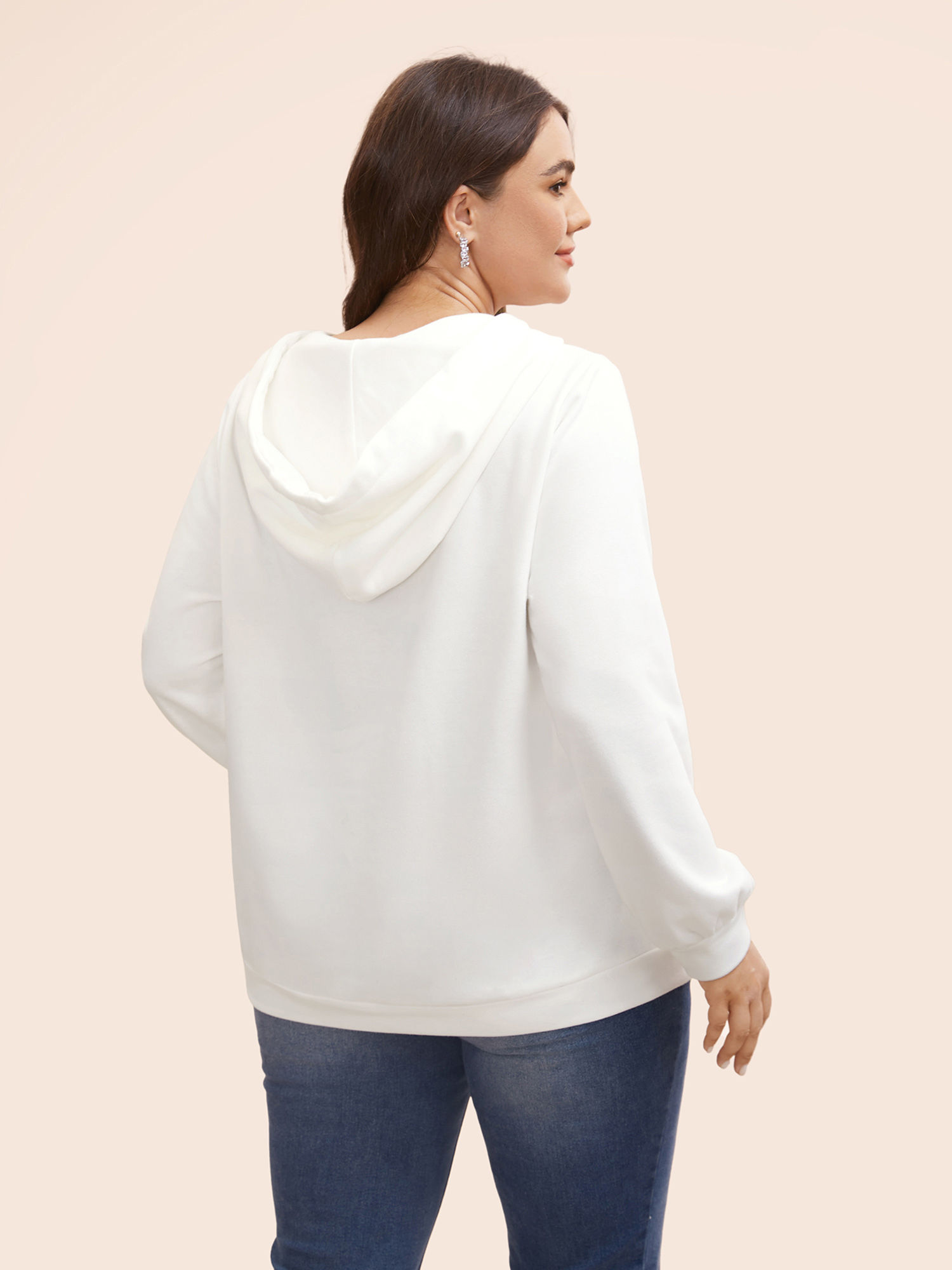 Plus Size Cross Straps Kangaroo Pocket Hooded Sweatshirt Women WhiteSmoke Elegant Eyelet Hooded Everyday Sweatshirts BloomChic 22-24/3X 