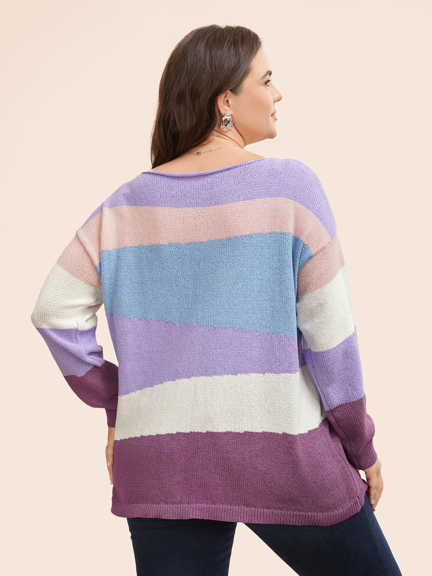 

Plus Size Colorblock Contrast Boat Neck Drop Shoulder Pullover Multicolor Women Casual Long Sleeve Boat Neck Everyday Pullovers BloomChic