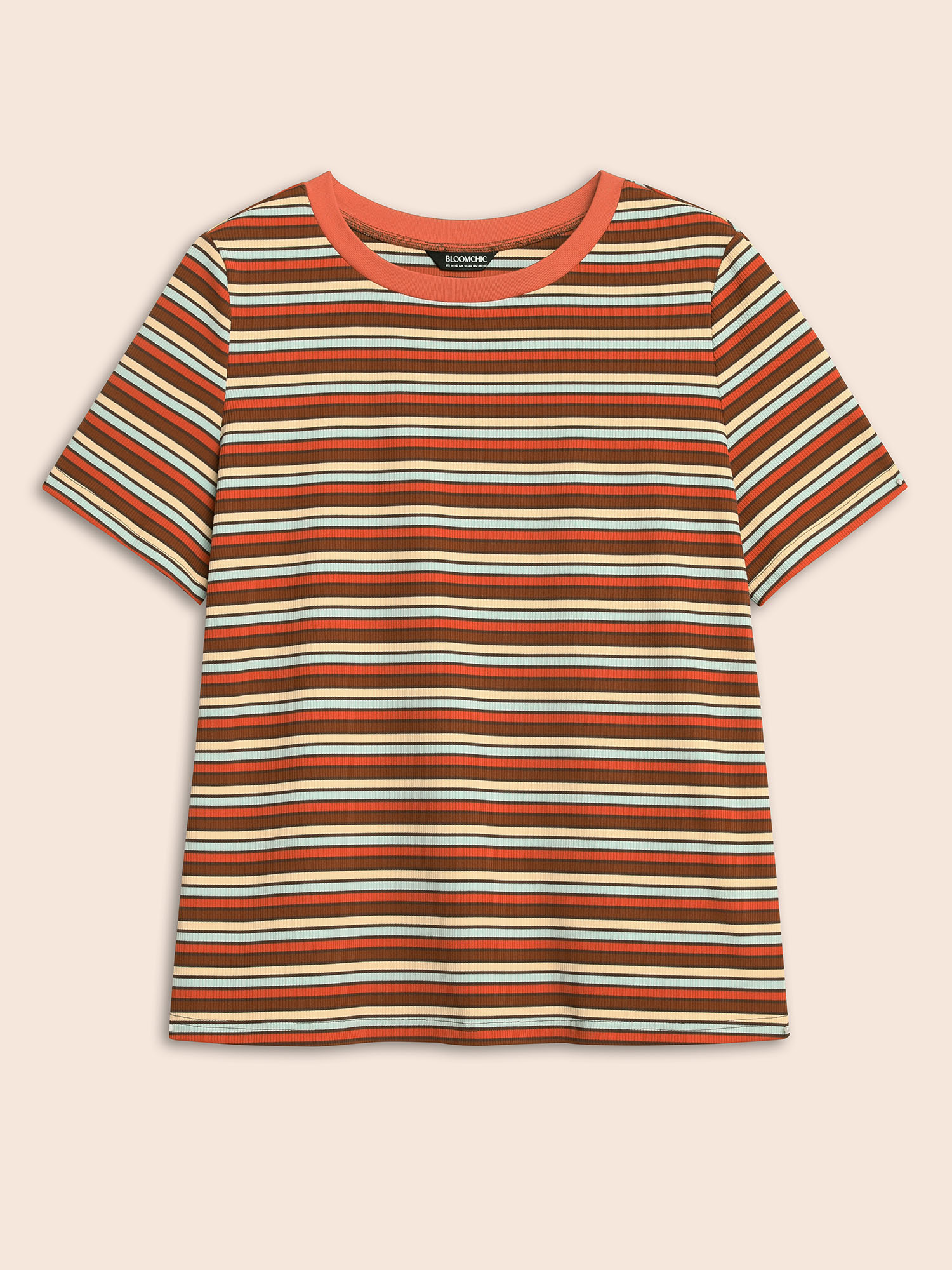 Plus Size Round Neck Texture Contrast Striped T-shirt Multicolor Women Casual Texture Round Neck Everyday T-shirts BloomChic 30/6X 