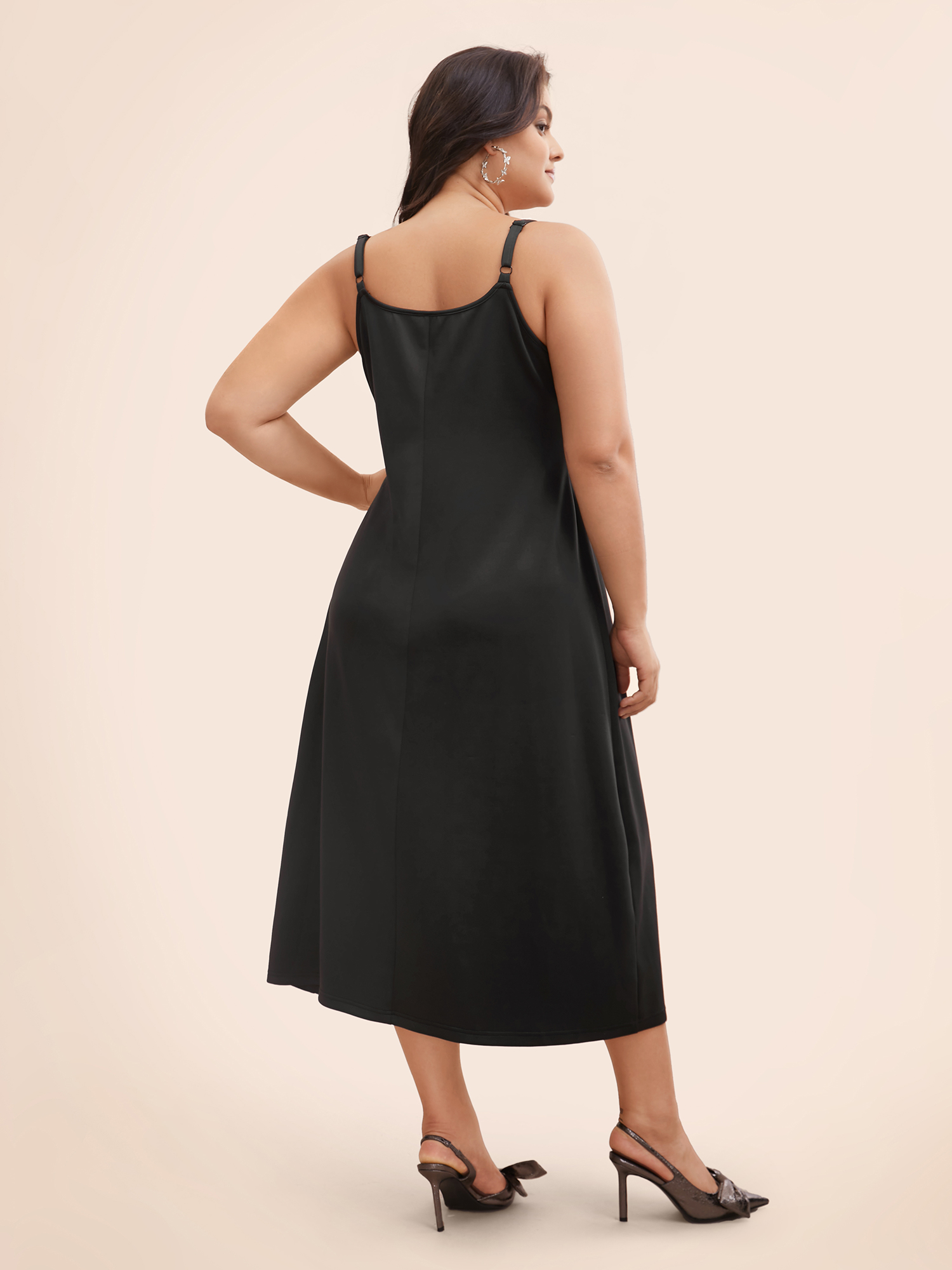 Plus Size Rhinestone Detail Overlap Collar Cami Dress Black Women Cocktail Rhinestone detailing Overlap Collar Sleeveless Curvy BloomChic 22-24/3X 
