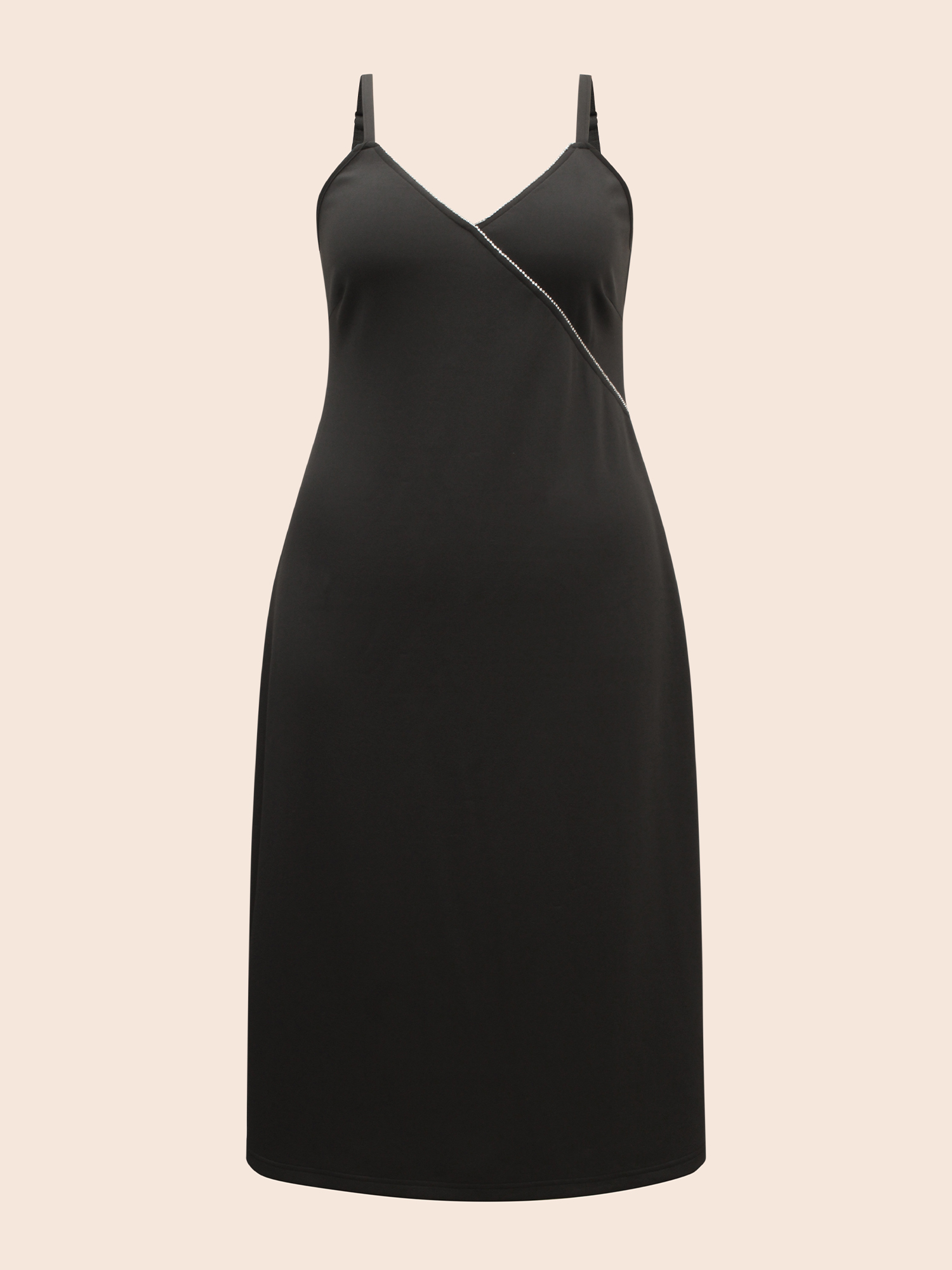 Plus Size Rhinestone Detail Overlap Collar Cami Dress Black Women Cocktail Rhinestone detailing Overlap Collar Sleeveless Curvy BloomChic 22-24/3X 